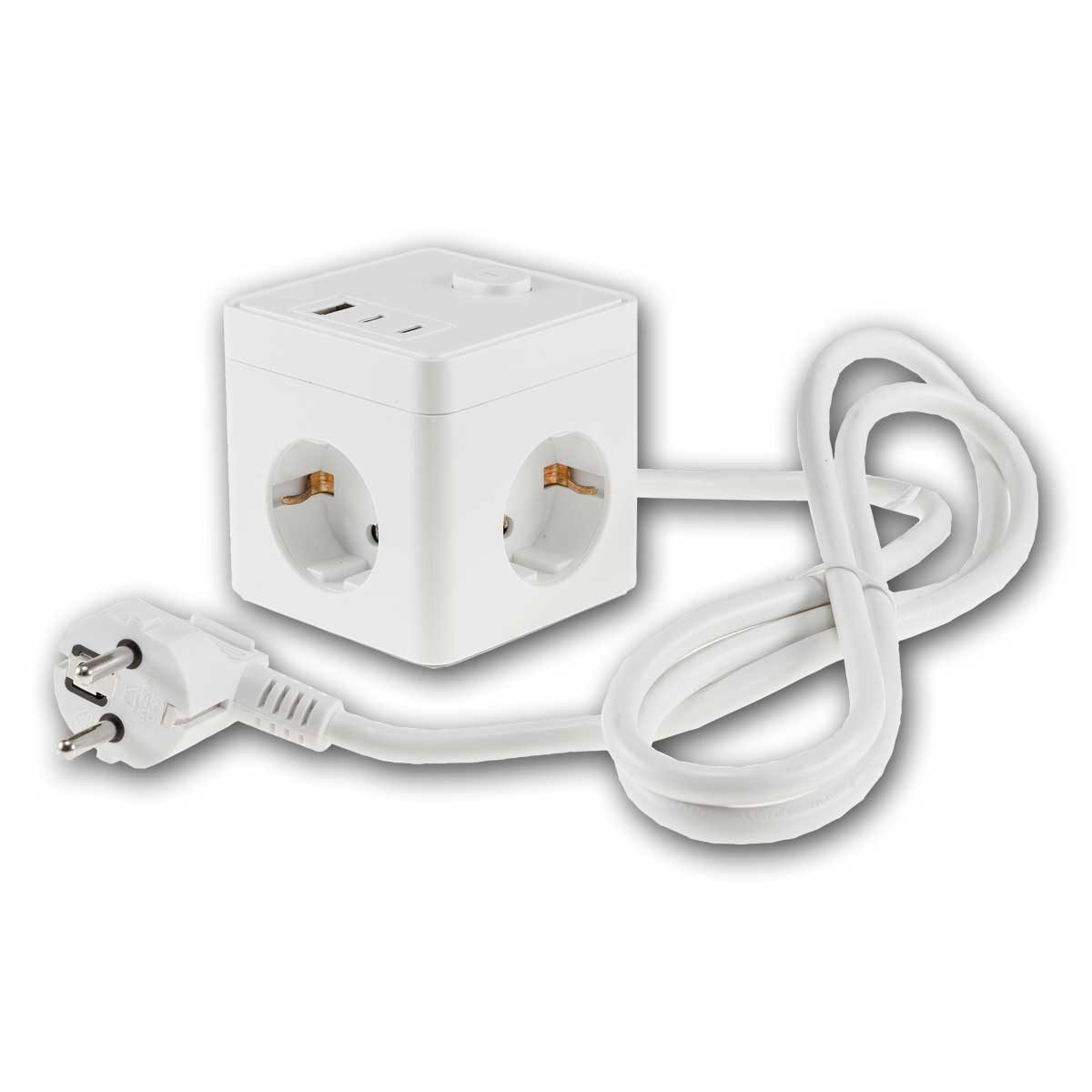 ChiliTec Steckdose Steckdosen-Würfel 3-fach mit USB-A&C & Schalter ws