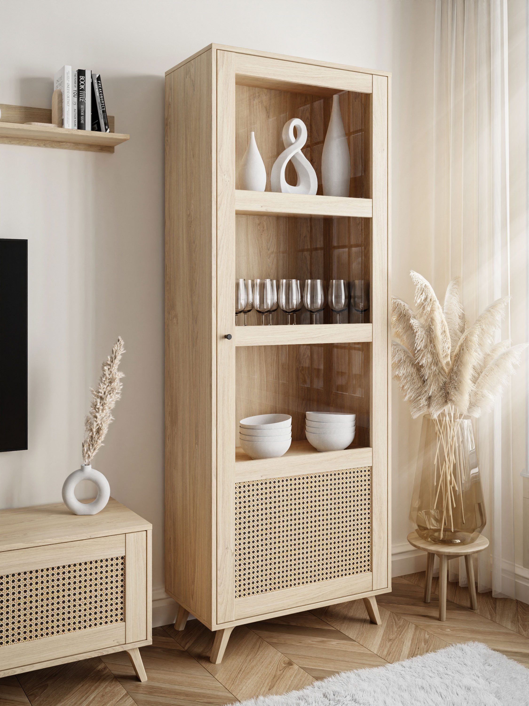 Lookway Standvitrine VIENNA 1D mit Wiener Geflechtimitation 72x200/207x40 cm – Bild 2 von 5