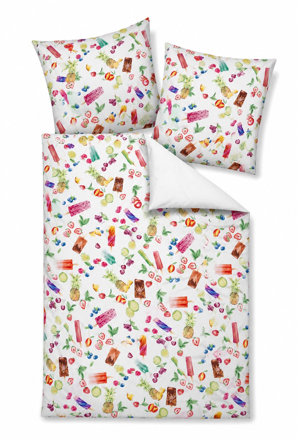 Janine Bettwäsche Mako-Baumwolle, Mako-Satin, 2 teilig, Früchte und Eis, Sommer, bunt