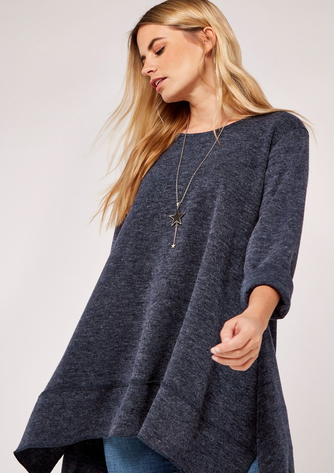 Kette) mit (2-tlg., 3/4 Waterfall Apricot Kette Fuzzy Necklace mit Top Arm-Pullover