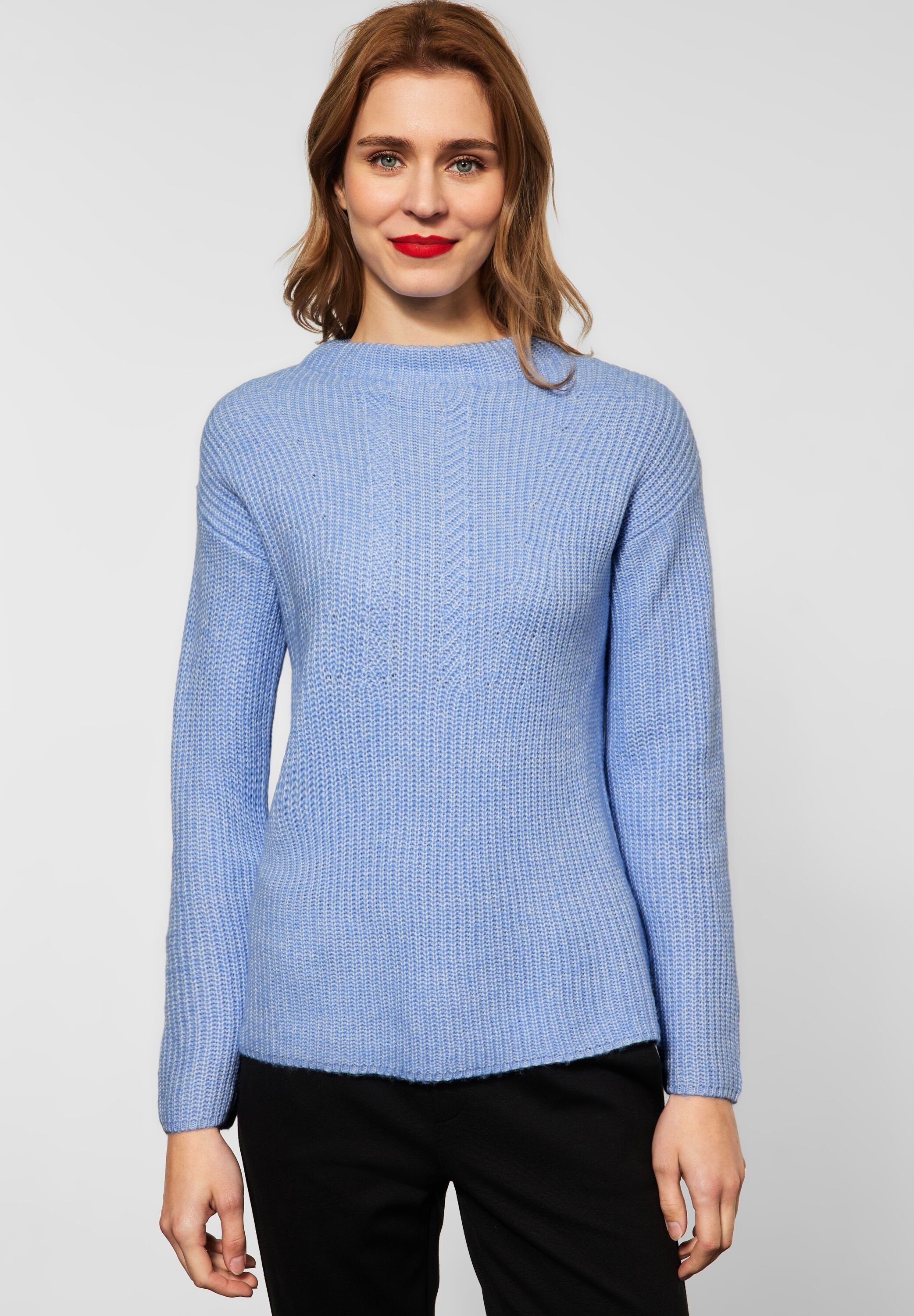 shiny Stehkragenpullover STREET in blue Unifarbe ONE melange