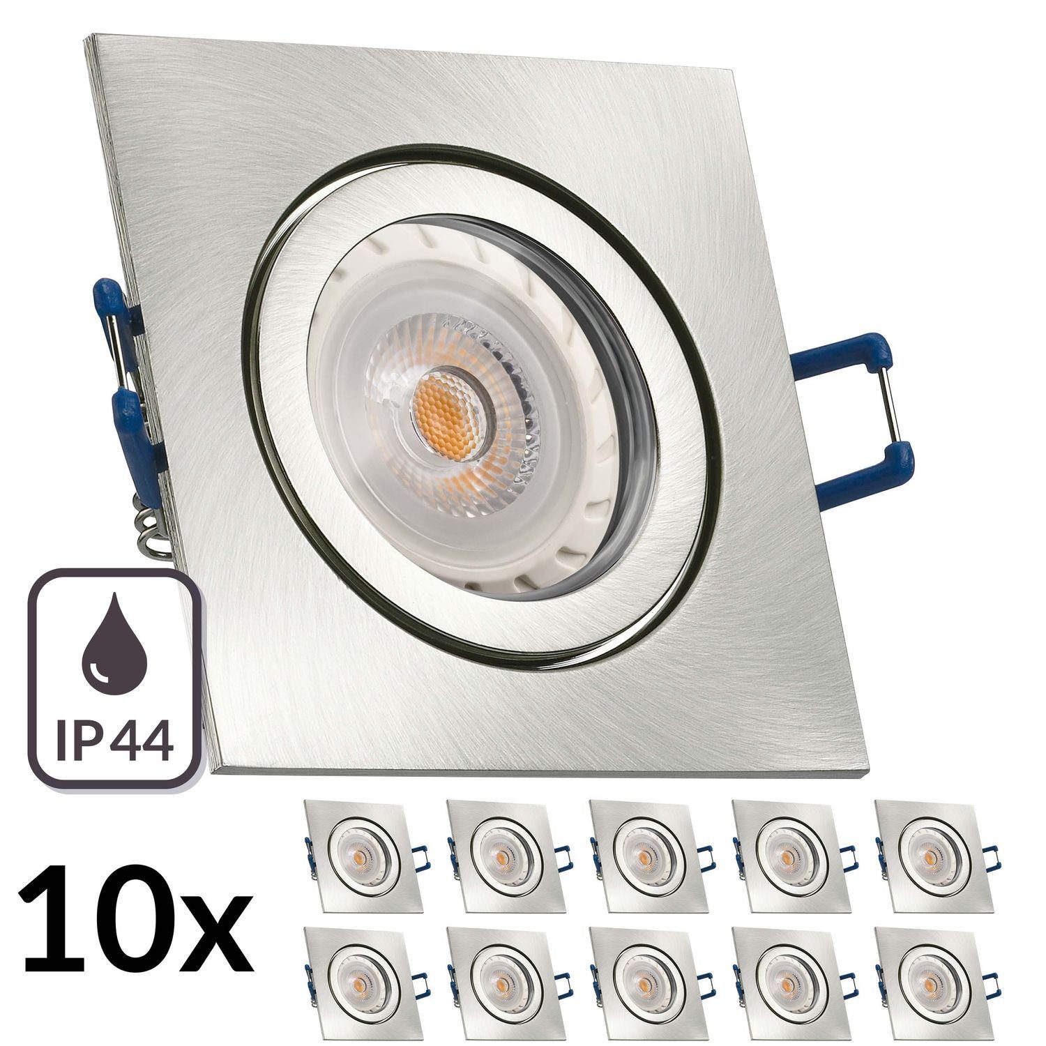 mit IP44 Silber Set LEDANDO 10er GU10 Markens Einbaustrahler LED gebürstet Einbaustrahler LED LED