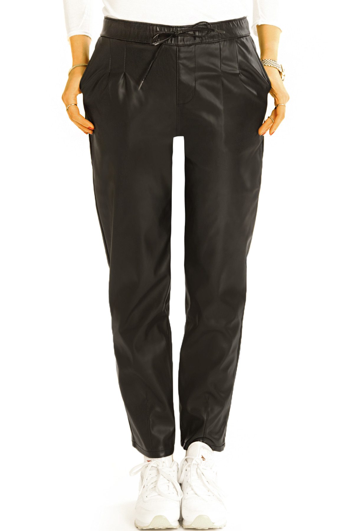 be styled Lederimitathose Hüftige Imitatlederhose schwarze lockere Damenhose - Damen - j6L-2 Lederlook