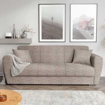 Gozos Sofa Gozos Palamos Series 3 Sitzer, Bettfunktion Couch Leinenoptikstoff, 221 x 85 x 86 cm, Sitzfläche inklusive zwei Kissen und Stauraum