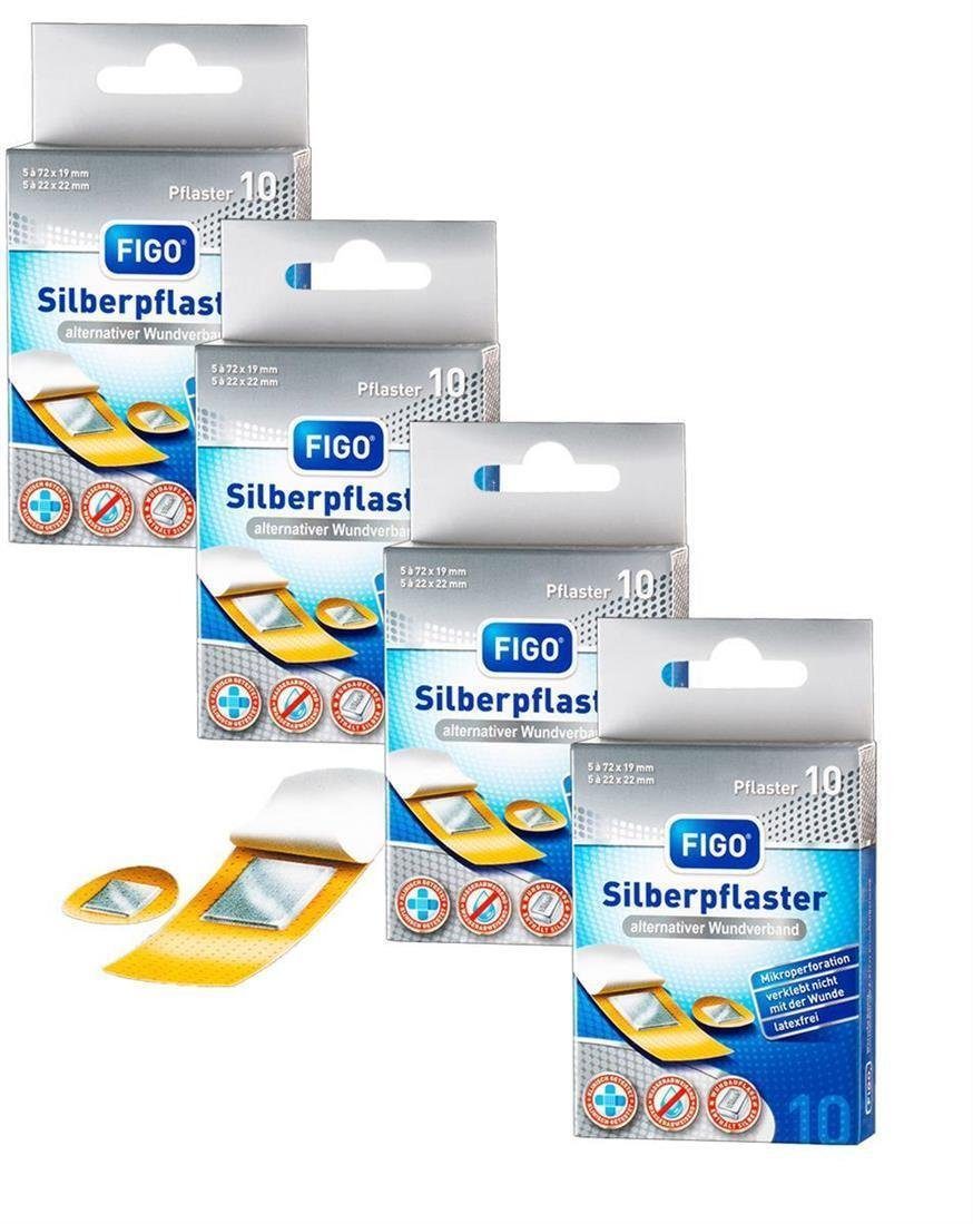 FIGO Wundpflaster 40x Silberpflaster Pflaster Stripes 4x 10 Stück (Set, 40 St., Silberpflaster), Wundpflaster Erste Hilfe Pflasterstrips Wundverband