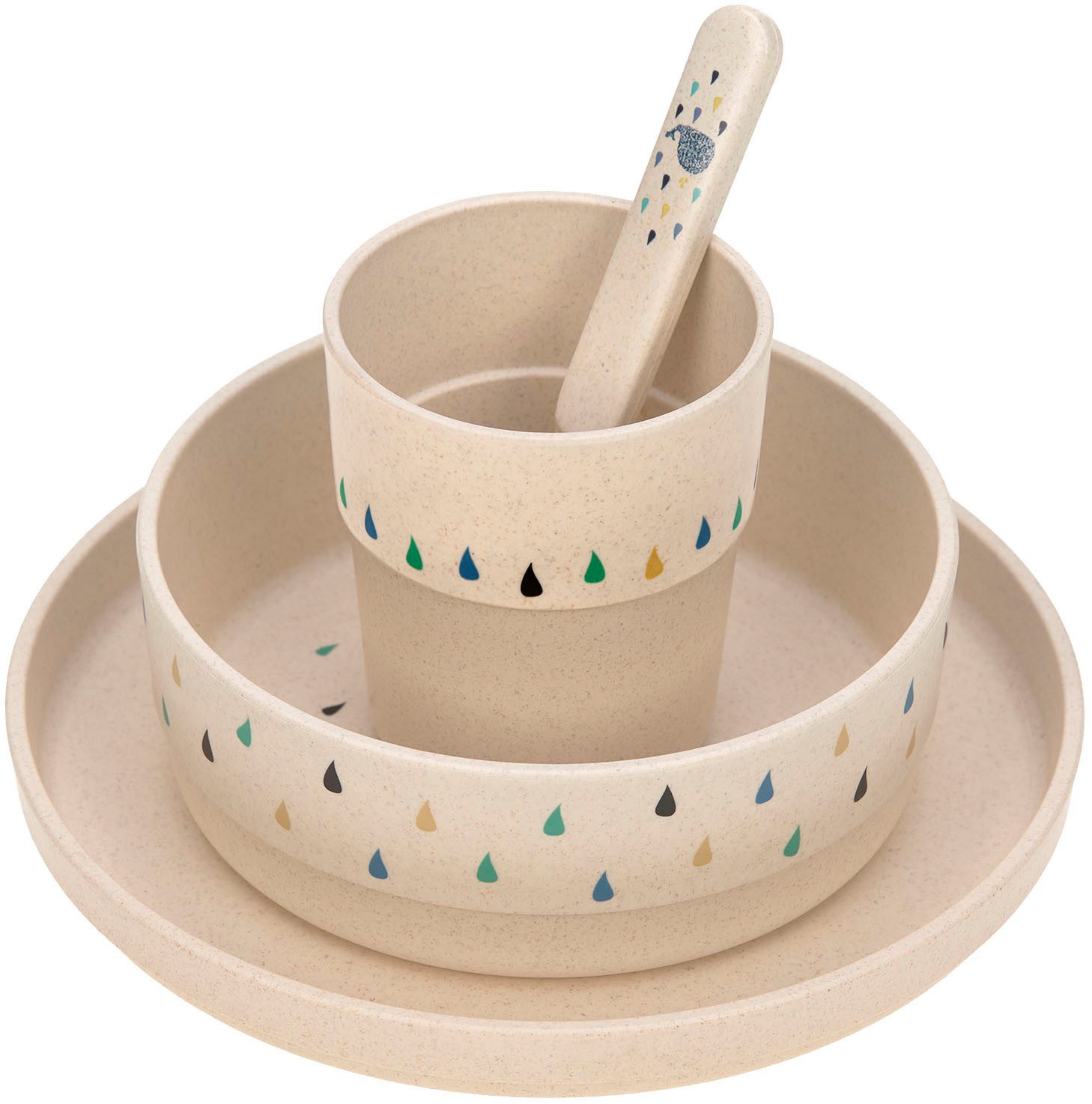 LÄSSIG Kindergeschirr-Set Little Water Whale (4-tlg), Polypropylen, Zellulose, rutschfest