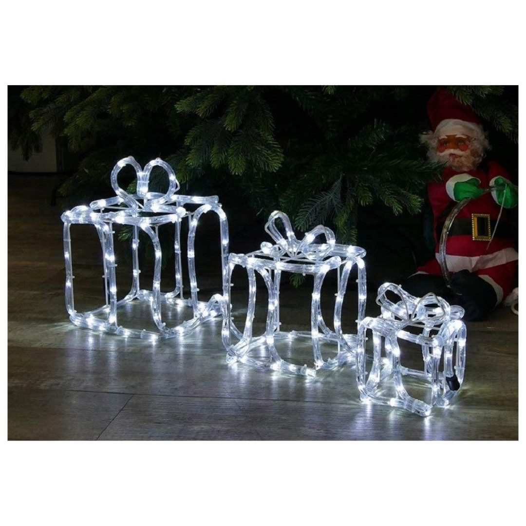 Gartenpirat LED Dekofigur Geschenkboxen 3er-Set Drahtgestell mit Lichtschla günstig online kaufen