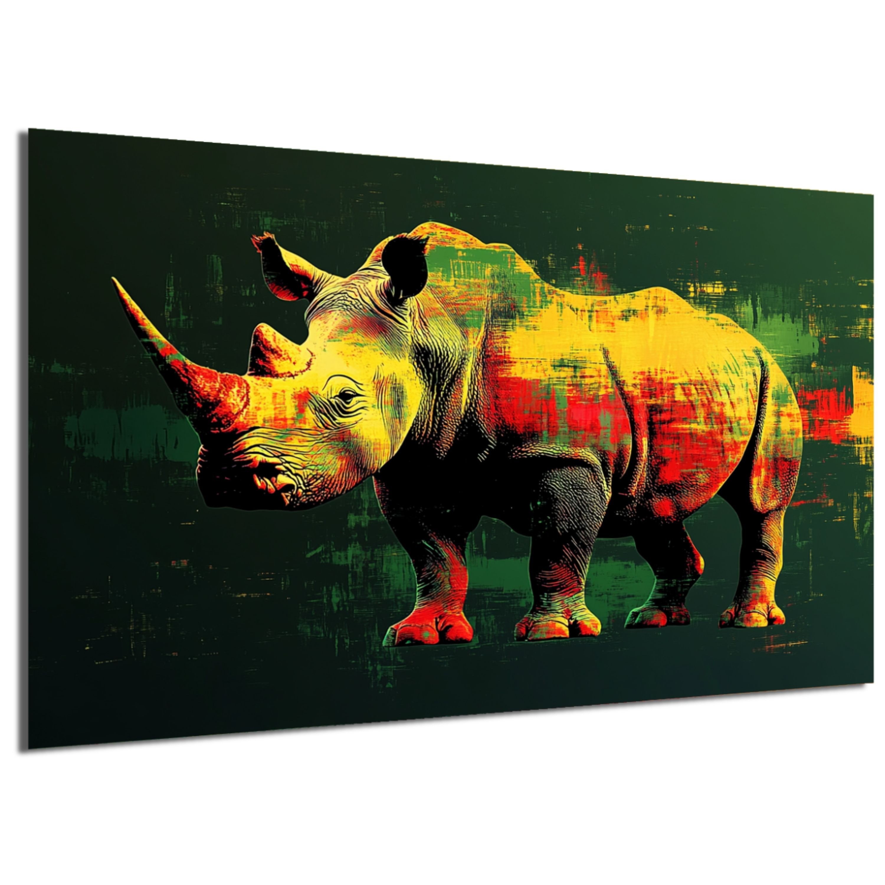 DARO Design Leinwandbild Modern Abstrakt Wandbilder XXL Wandbild Wand Deko Leinwand Bilder, (Nashorn Warhol Glitch - Bild groß Wohnzimmer Schlafzimmer Küche Esszimmer Einteilig Querformat Fotodruck Leinwände Wanddeko Abstrakte Kunst Boho), 70x50cm