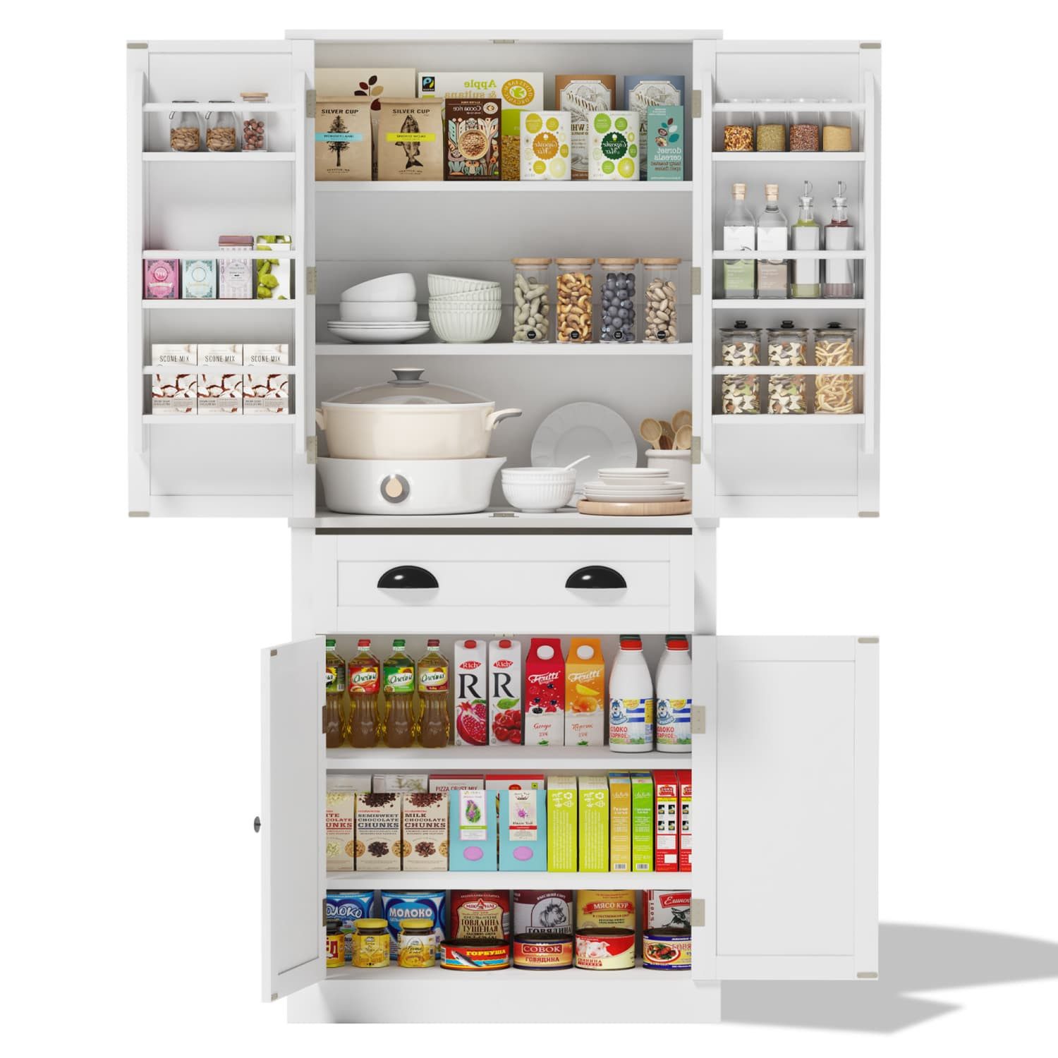 ANYSUN Mehrzweckschrank Mehrzweckschrank Küchenschrank mit höhenverstellbaren Einlegeböden Doppeltüriger Vorratsschrank, 80 × 40 × 182 cm, Küche & Wohnzimmer