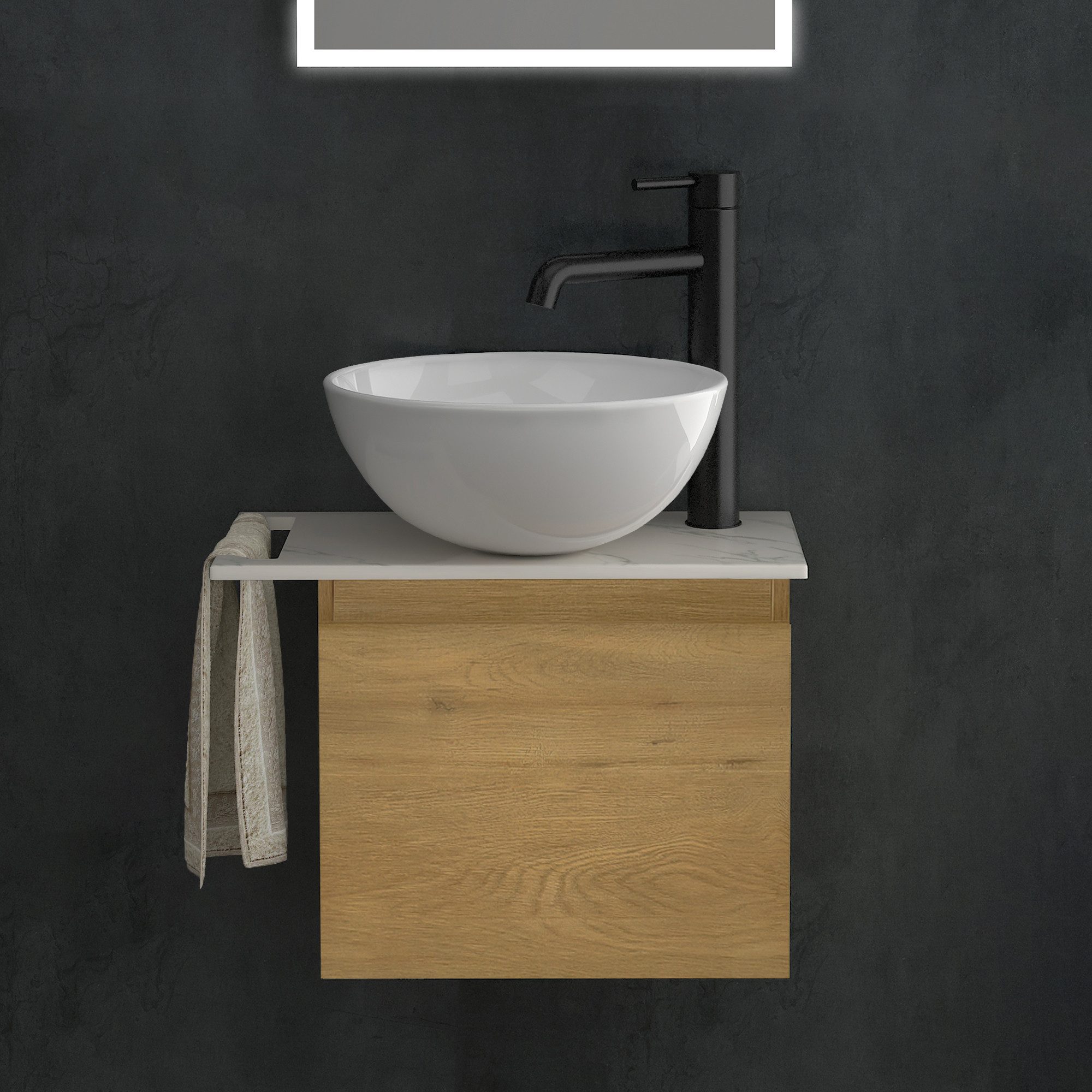 Alpenberger Badmöbel-Set mit Aufsatzwaschbecken Waschtisch mit Unterschrank & Keramikplatte