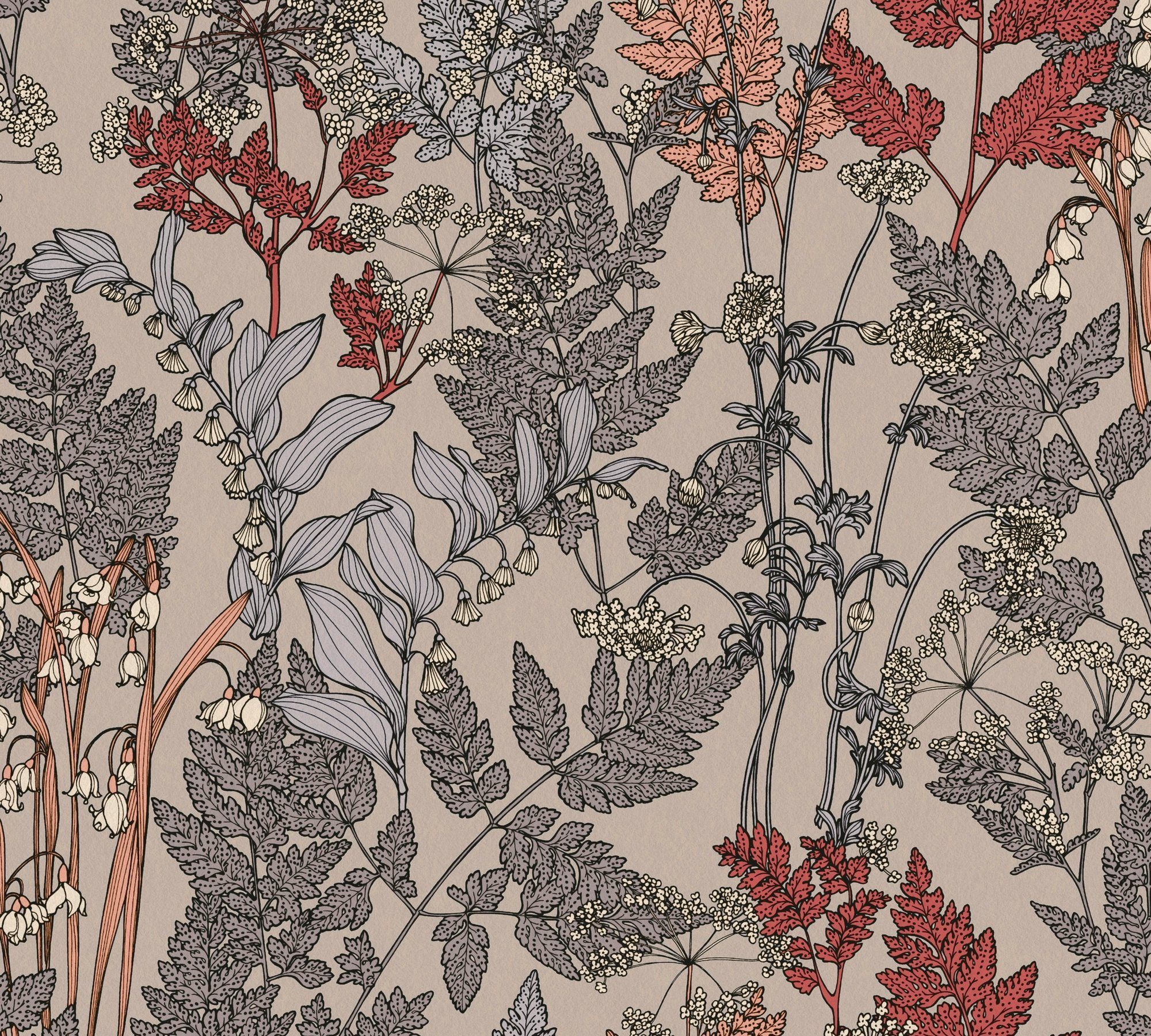 botanisch, Vliestapete glatt, Impression, beige/grau/rot Paper Architects floral, Tapete Floral Blumen