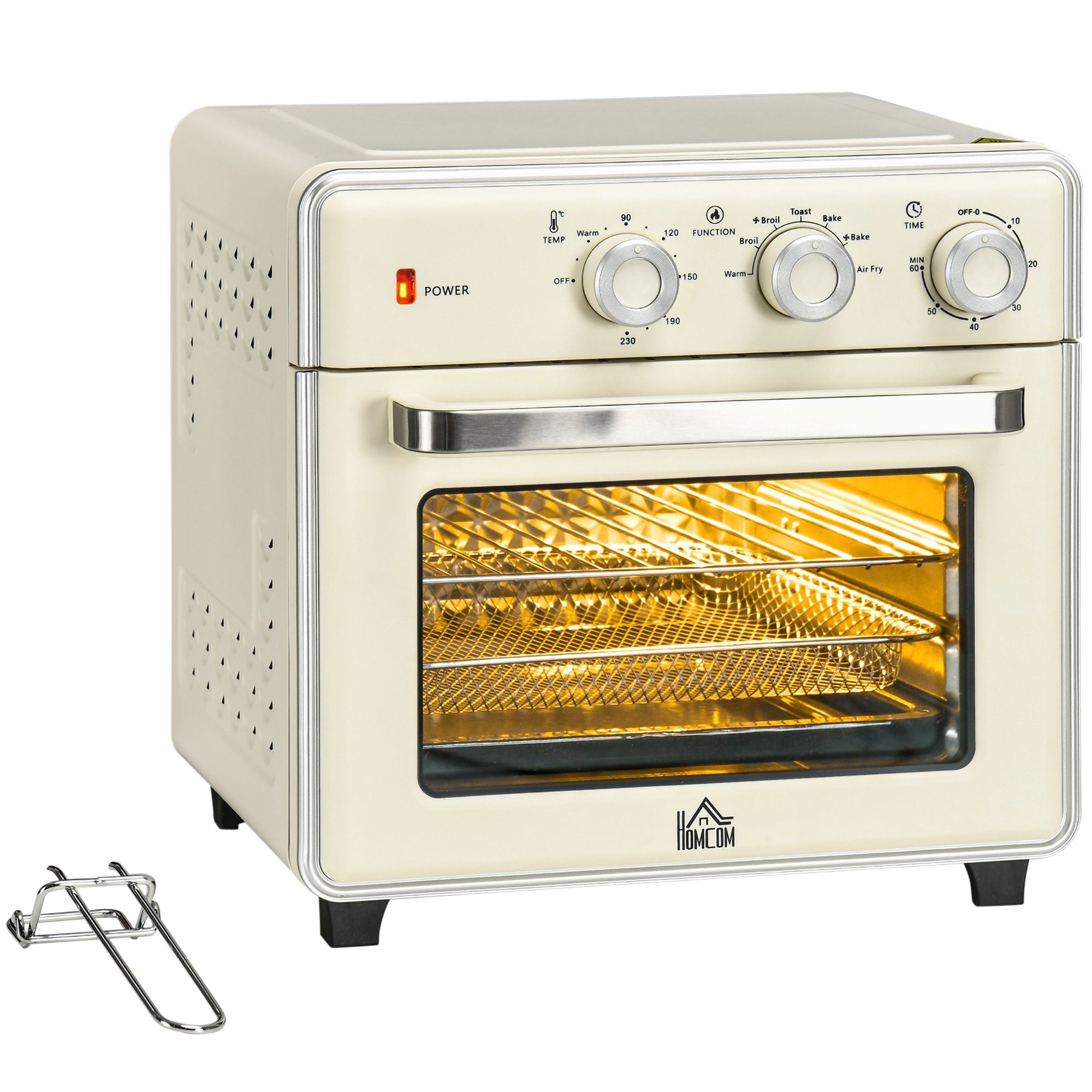 HOMCOM Minibackofen 5-in 1 Mini Ofen inkl. Backblech Set, Frittierkorb, Krümelblech, mit 5 Modi, Frittierkorb, 60 Min. Timer, 1400W, Metall
