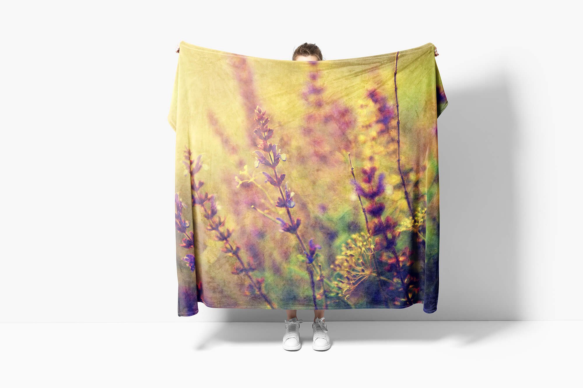 Kuscheldecke Ab, Handtuch Fotomotiv Saunatuch Handtuch (1-St), Blumen Handtücher Baumwolle-Polyester-Mix mit Sinus Lavendel Strandhandtuch Art