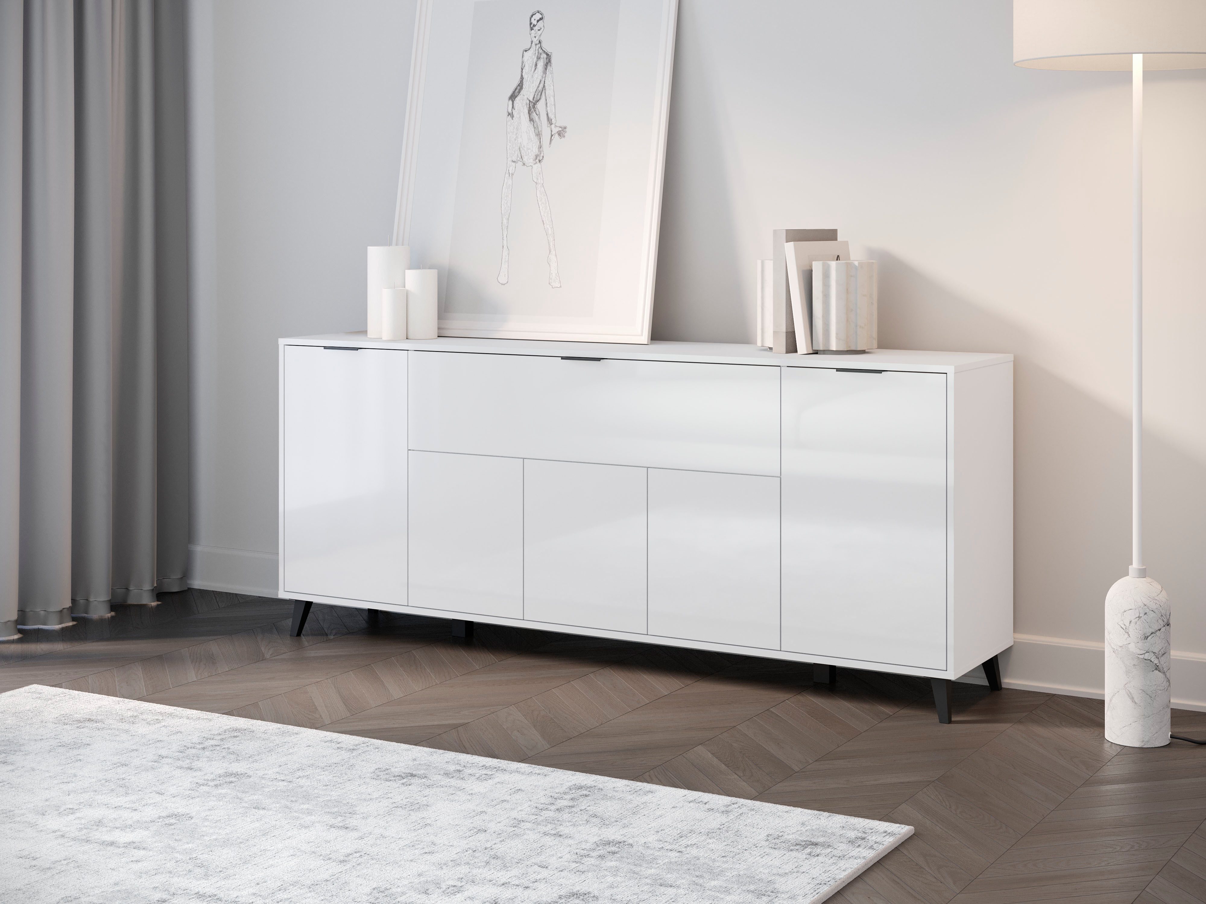 OTTO home Sideboard Oslo, B/H/T: 180/76/39,5 cm, Push-to-open-Funktion, schwarze Metallgriffe, viel Stauraum