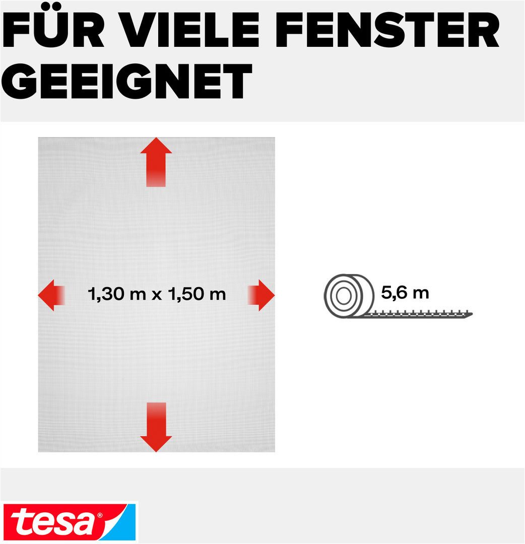 tesa Fliegengitter-Gewebe Klett Fliegengitter für Fenster - Insektenschutz - 130x150 cm, (Packung, 1-St., Fliegennetz, Klettband), mit Klettband, zuschneidbar - – Bild 4 von 5