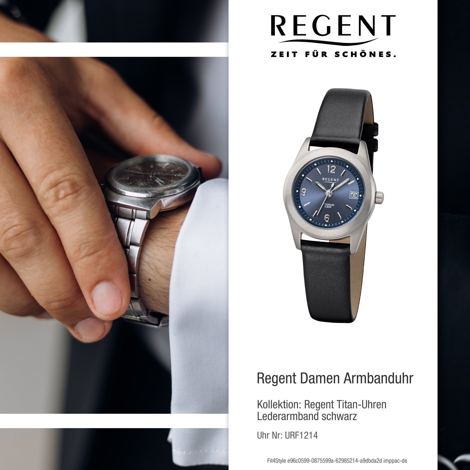 Regent Quarzuhr Regent Leder Damen Analog, F-1214 27mm) Damenuhr (ca. Gehäuse, klein Lederarmband Uhr rundes schwarz