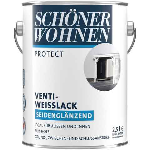 SCHÖNER WOHNEN FARBE Weißlack Protect Venti-Weisslack, 2,5 Liter, seidenglänzend, für außen und innen, 3-in-1 Anstrich