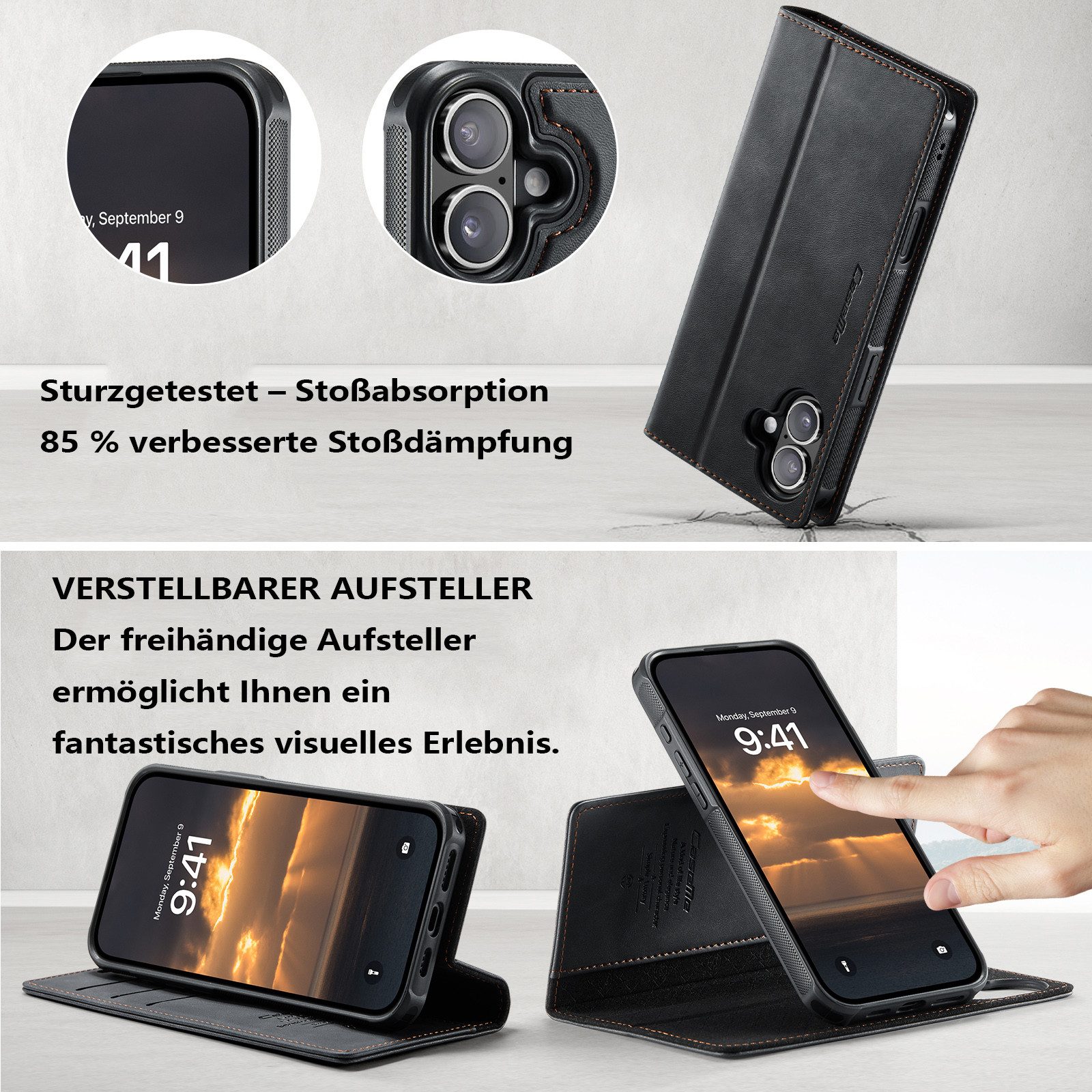 Cachito Handyhülle Hülle für iPhone 17/16, Echtleder Handyhülle,2 IN 1 Magnet Klapphülle, Abnehmbare Handyhülle mit kabellosem Laden, 3 Kartenfächern & Ständer – Bild 5 von 5