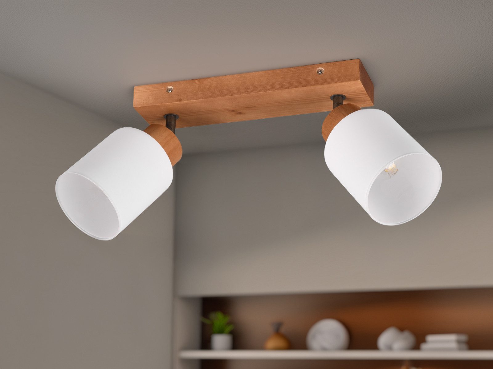 Reality Leuchten LED Deckenstrahler, Dimmfunktion, LED wechselbar, warmweiß, innen, Holz-lampe 2 Spots, Deckenleuchte Treppenhaus & Ankleidezimmer