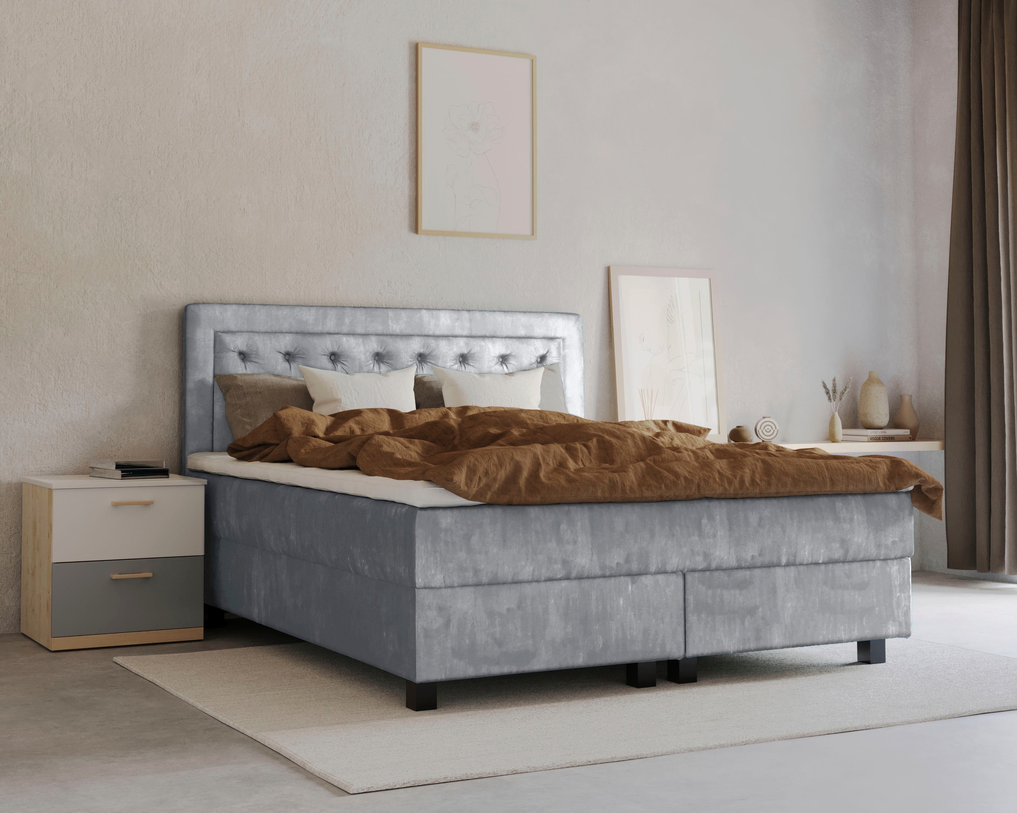 Home affaire Boxspringbett Jeanne, inkl. Topper mit Taschen-Federkernmatratze