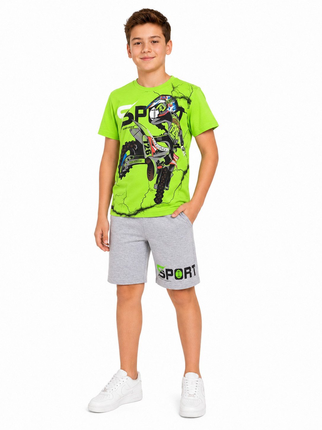 Fashion Boy T-Shirt & Shorts T-Shirt + Shorts Sommerset 2er Set Bermuda Sweatshorts Sommer JS028e (Set, T-Shirt und Shorts)