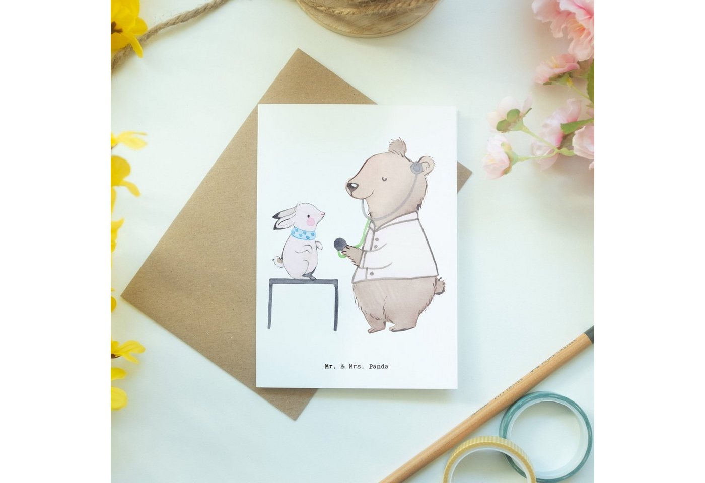 Thumbnail - Mr. & Mrs. Panda Grußkarte Tierarzt Herz - Weiß - Geschenk, Arbeitskollege, Schenken, Einladungs, Handgefertigt