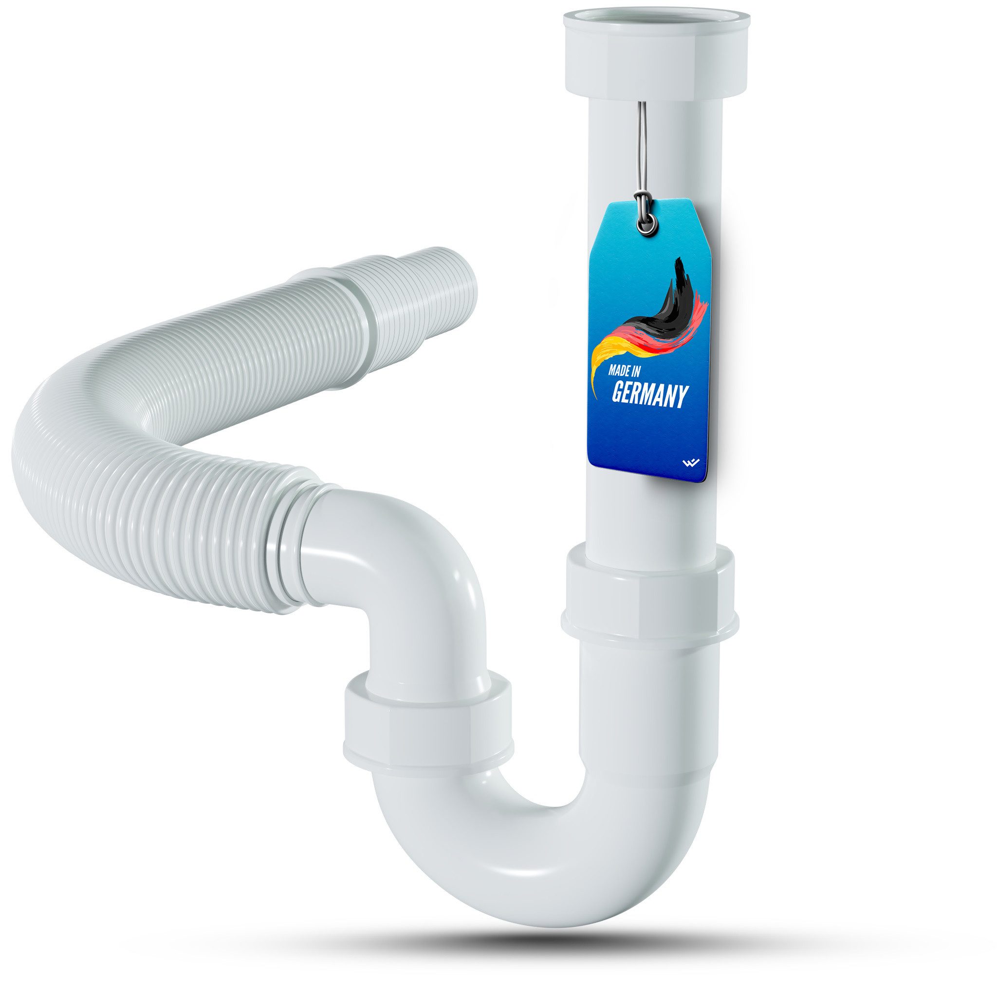 Lobenswerk Siphon Röhrensiphon für Küchenspüle, mit flexiblem Ablaufschlauch, 100% Wasserdicht