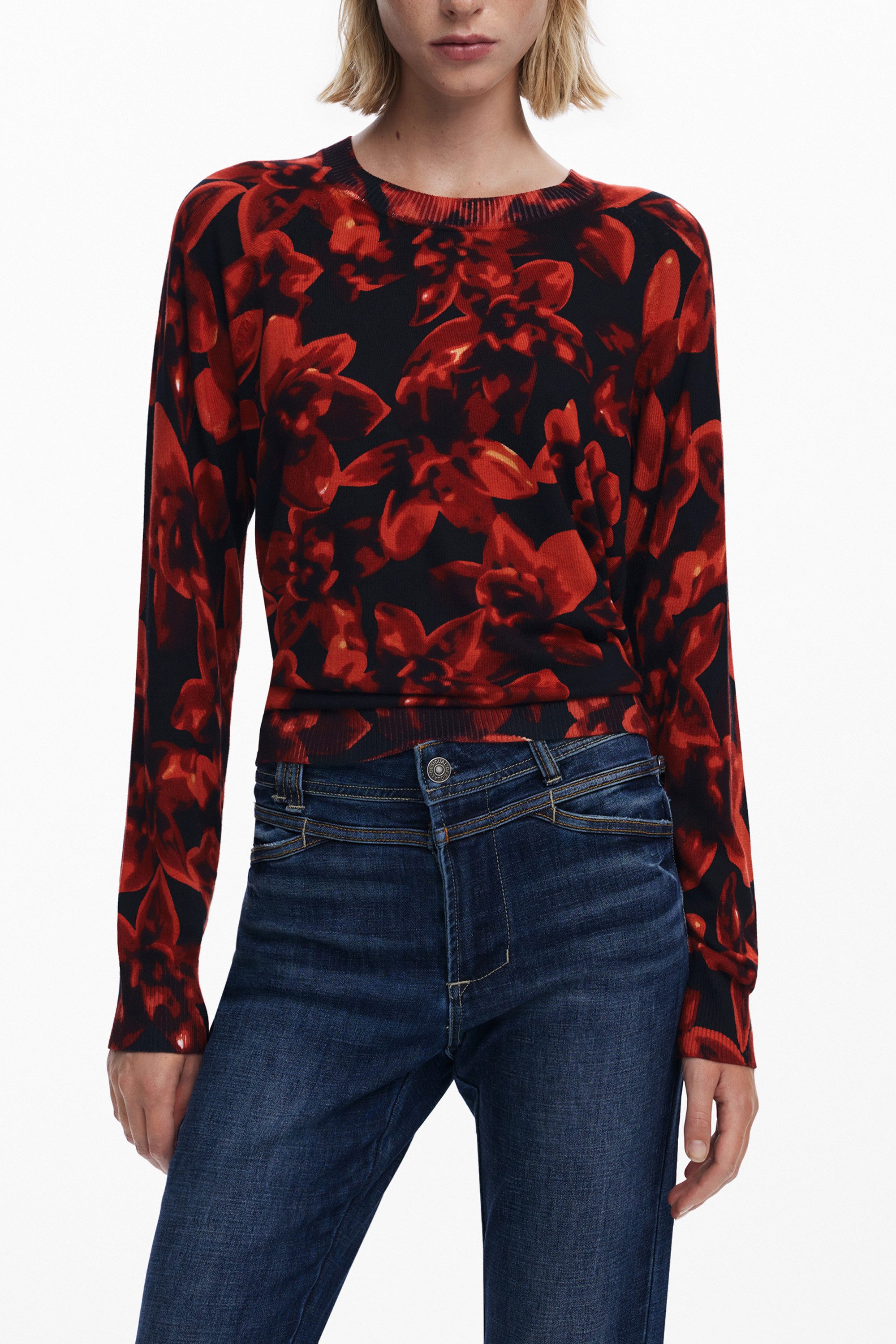 Desigual Strickpullover Stylischer Damenpullover Schwarz mit Rundhalsaussch günstig online kaufen