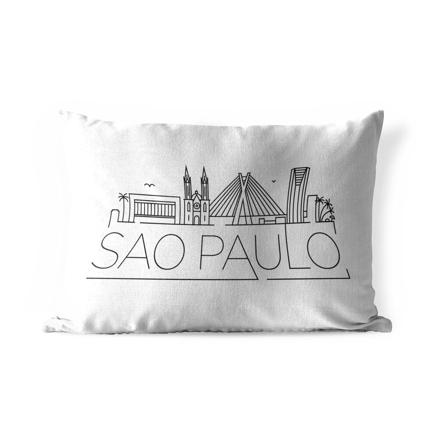 MuchoWow Dekokissen Stadtbild "Sao Paulo" mit weißem Hintergrund, Outdoor-Dekorationskissen, Polyester, Dekokissenbezug, Kissenhülle