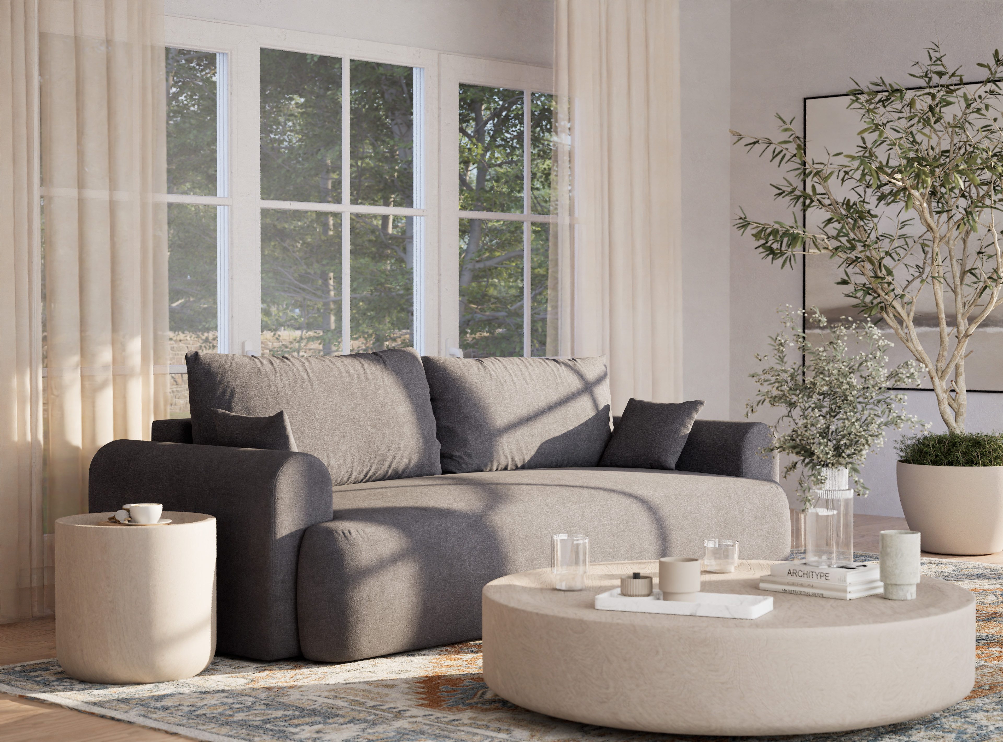Maison de Rêve 3-Sitzer Sofa mit Schlaffunktion Toluca, Schlafsofa mit Bettkasten und Zierkissen, Liegefläche 160x200 cm
