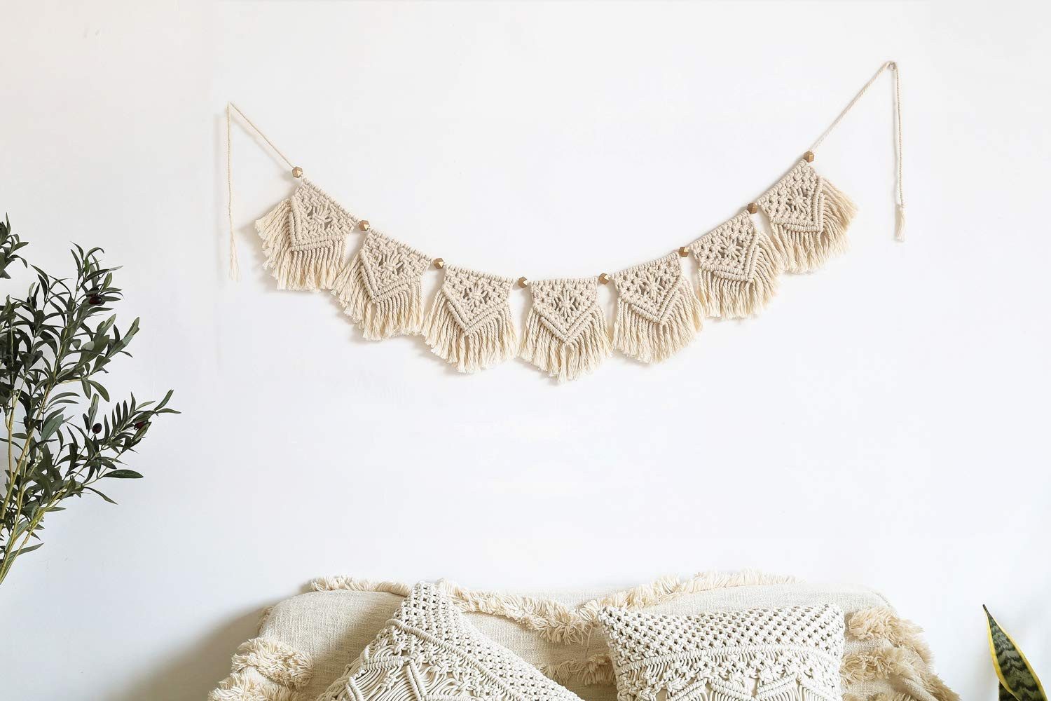 FOUORTUNATE-BEE Wanddekoobjekt Makramee Wandteppich Boho Wanddeko gewebt mit Fransen Schlafzimmer, Wandbehang Makramee für Wohnzimmer Schlafzimmer Kinderzimmer Deko