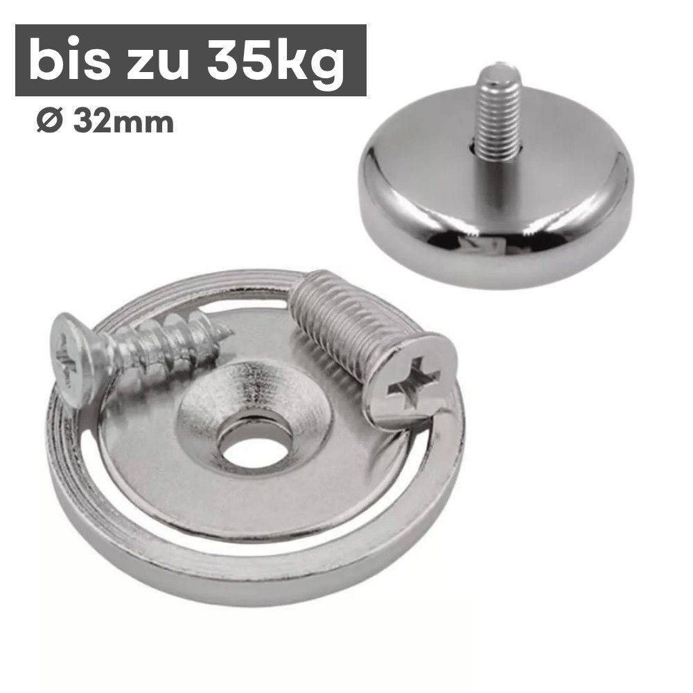 MaajeeKuto Magnet Neodym Topfmagnet Ø32 mm mit Senkbohrung 35 kg Gewinde M5 (1-St)