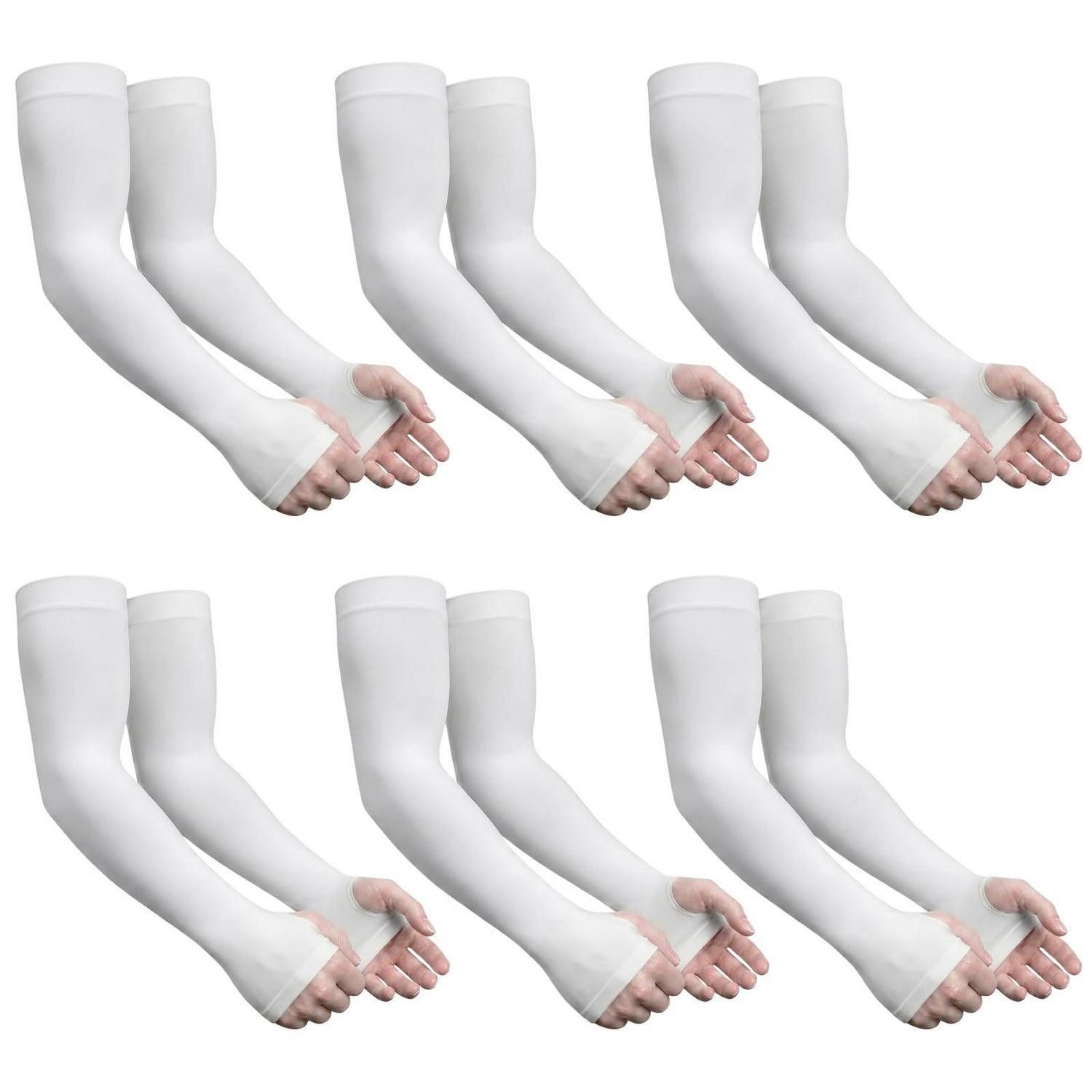 LuxusKollektion Armlinge 6 Paar Arm Sleeves UV Schutz Kühlend Weiß