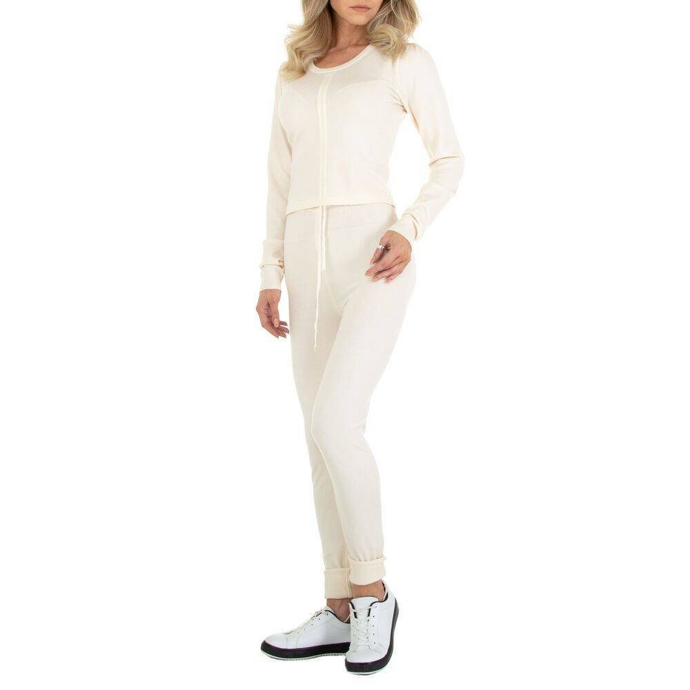 Ital-Design Freizeitanzug Damen Freizeit, Stretch Zweiteiler in Creme