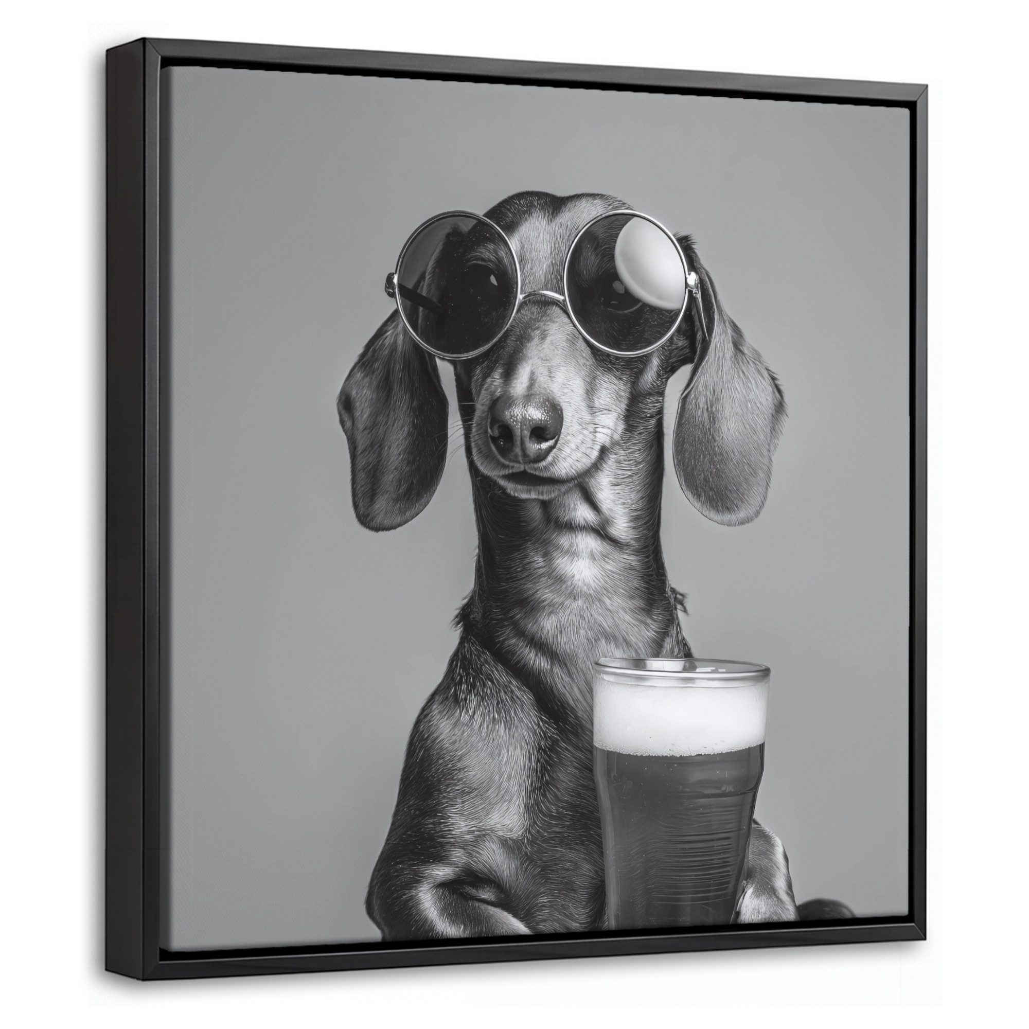 OneMillionCanvasses® Leinwandbild mit Rahmen - Dackel - Bier - Gläser - Gläser, Fotodruck (1 St), Leinwand Bilder Klein, Wand Dekoration Aesthetic 20x20cm