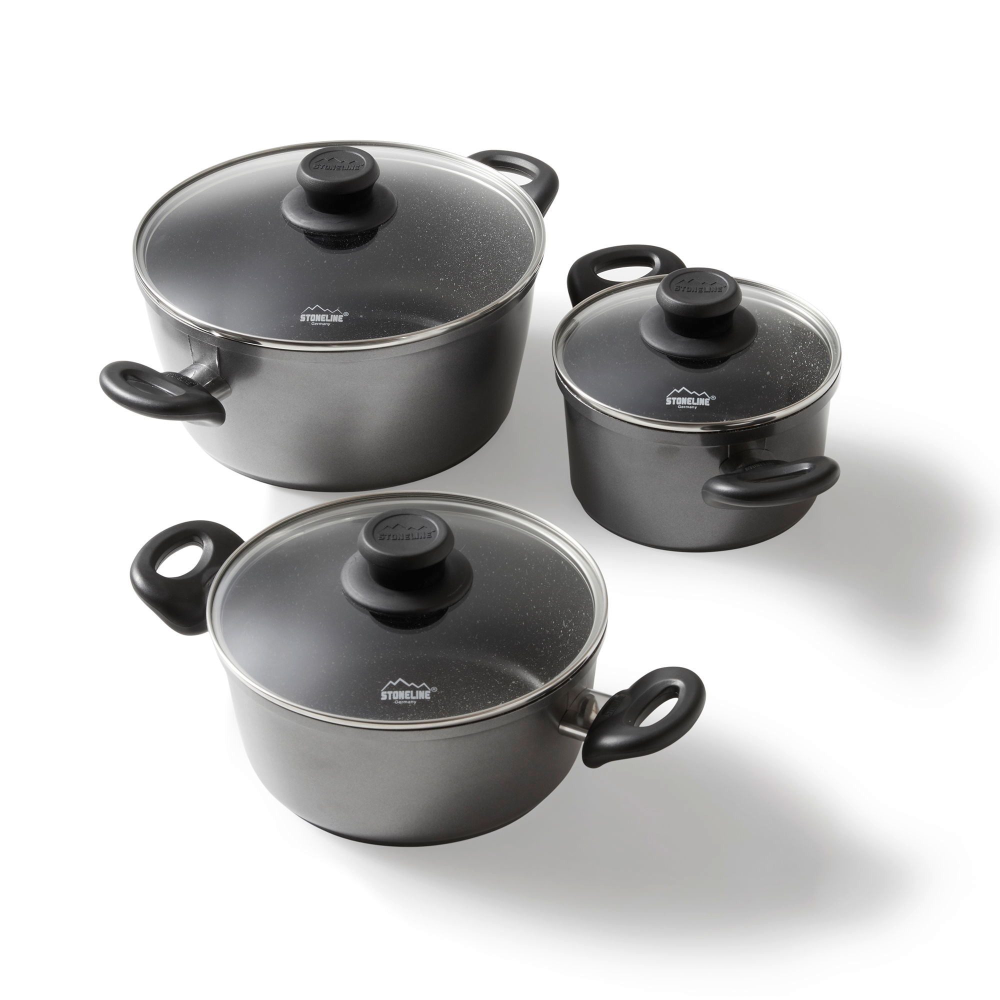 STONELINE Topf-Set, Aluminiumguss (6-tlg), mit echten Steinpartikeln, induktionsgeeignet, Designed in Germany