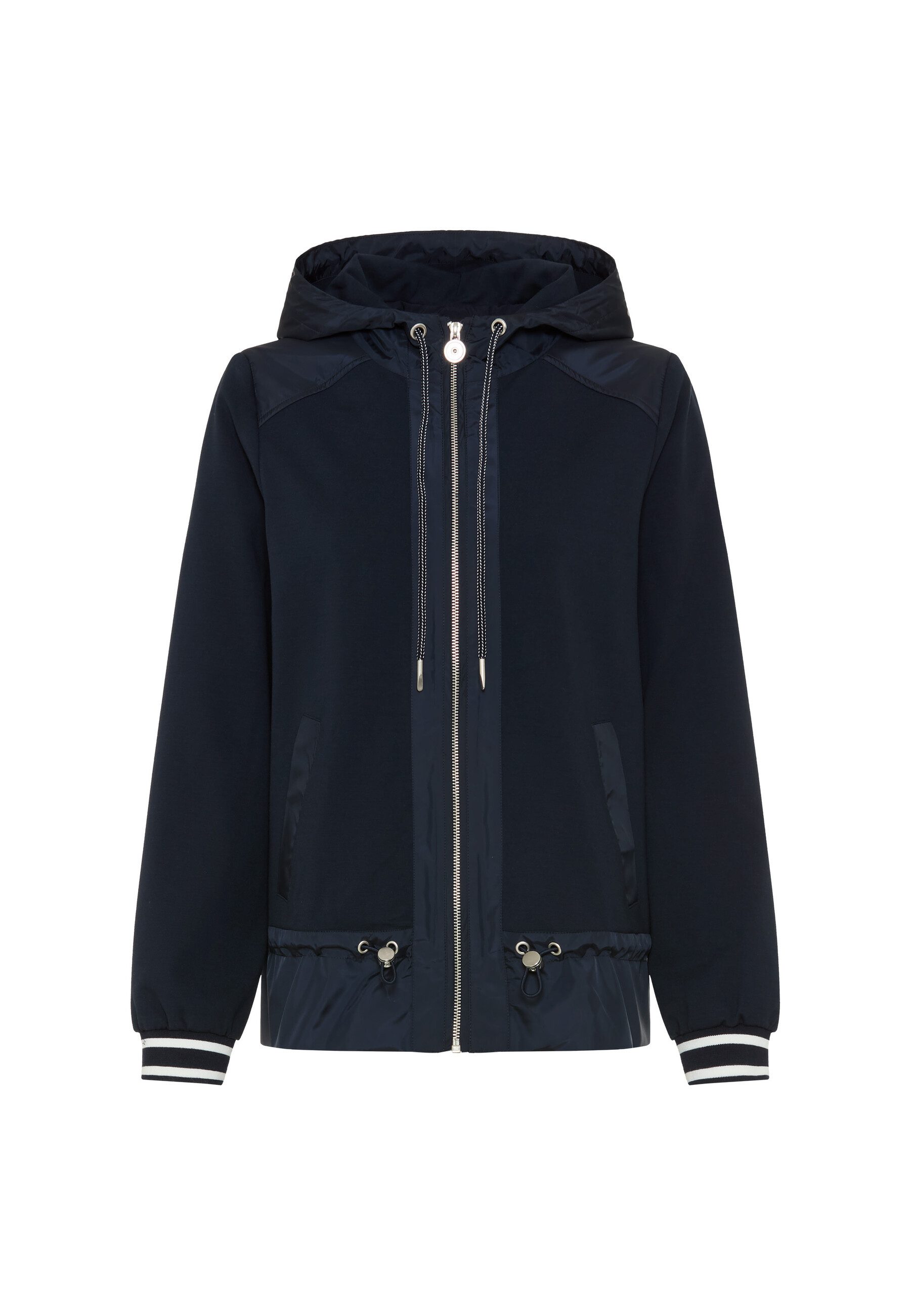 Olsen Kurzjacke im Materialmix mit Kapuze und Reißverschluss