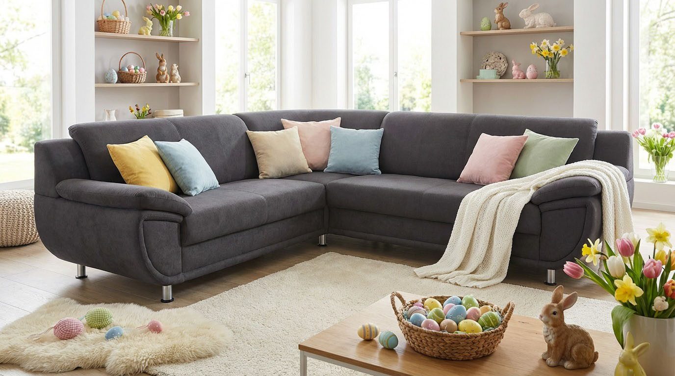 TRENDMANUFAKTUR Ecksofa Rondo wahlweise mit Schlaffunktion, bequeme Armlehnen, L-Form, wahlw.mit Federkern, Füße chromfarben, Unser Dauertiefpreis