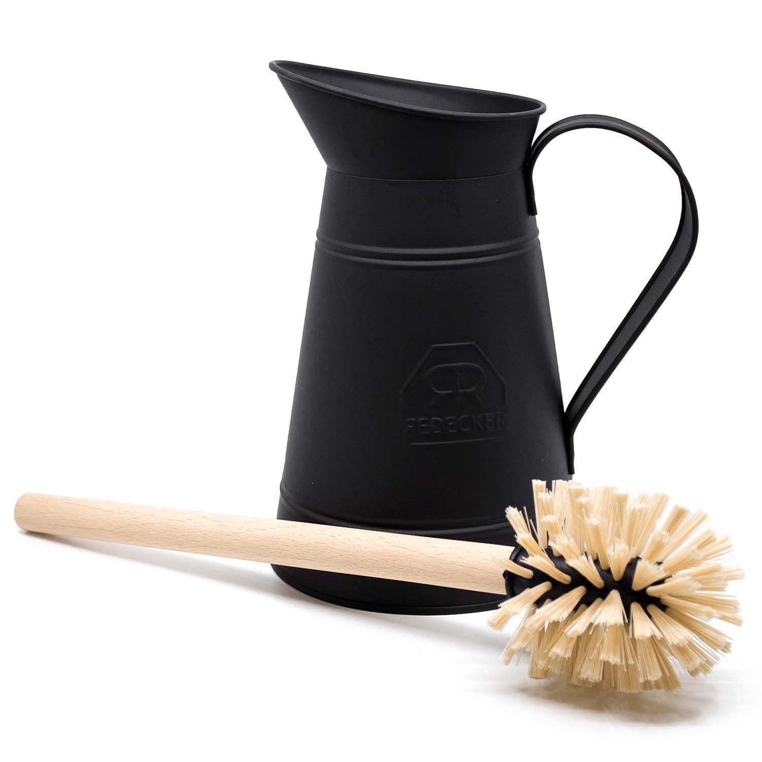 Bürstenhaus Redecker WC-Garnitur WC - Bürstengarnitur Buchenholz rund Nylon Toilettenbürste, (Komplett-Set, 2-tlg), WC-Kanne schwarz Bürste hell WC-Bürstenkopf ist auswechselb
