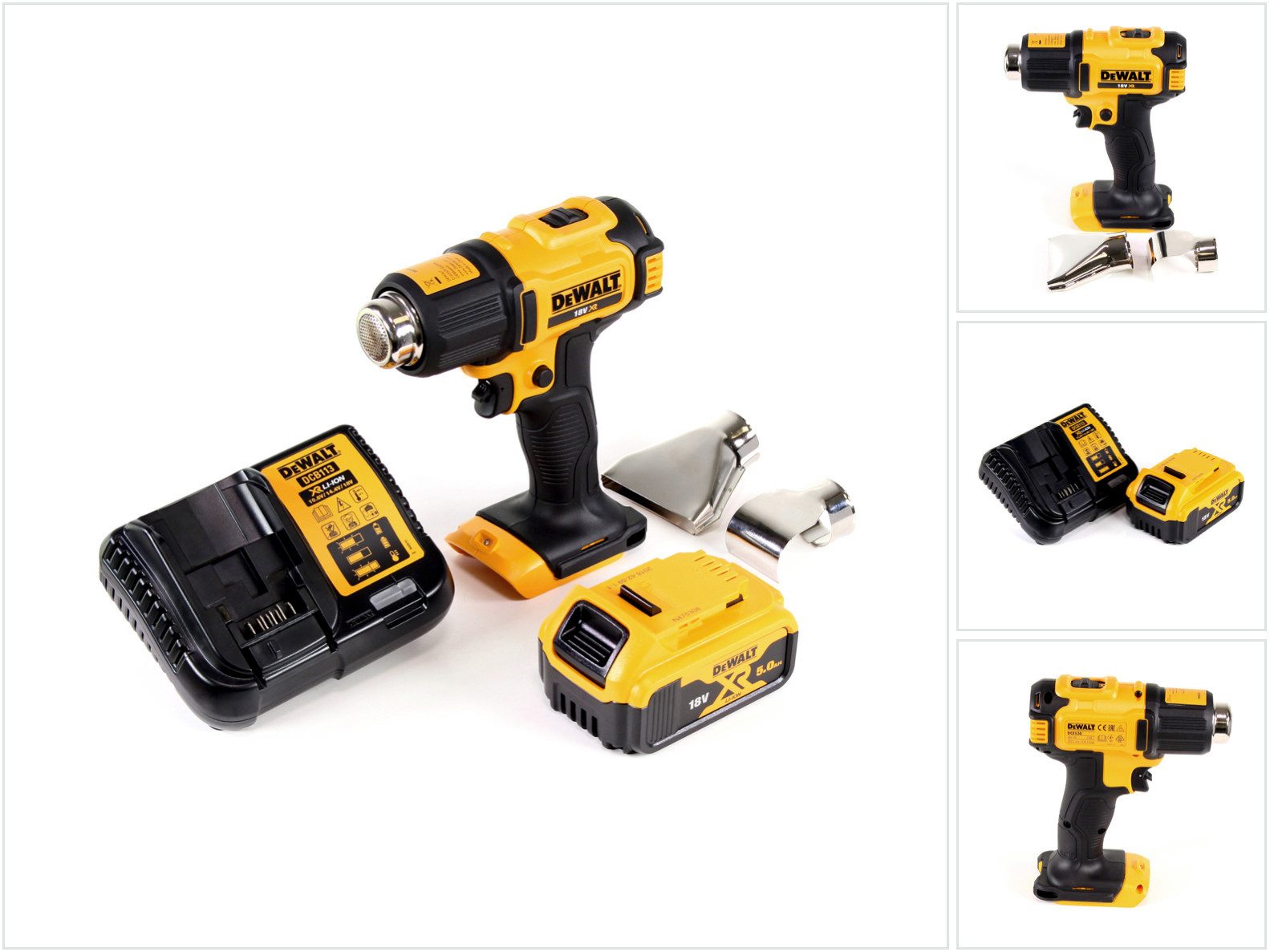 DeWalt Heißluftgebläse DCE 530 P1 Akku Heißluftpistole 18V 530°C + 1x Akku 5,0Ah + 1x Lader