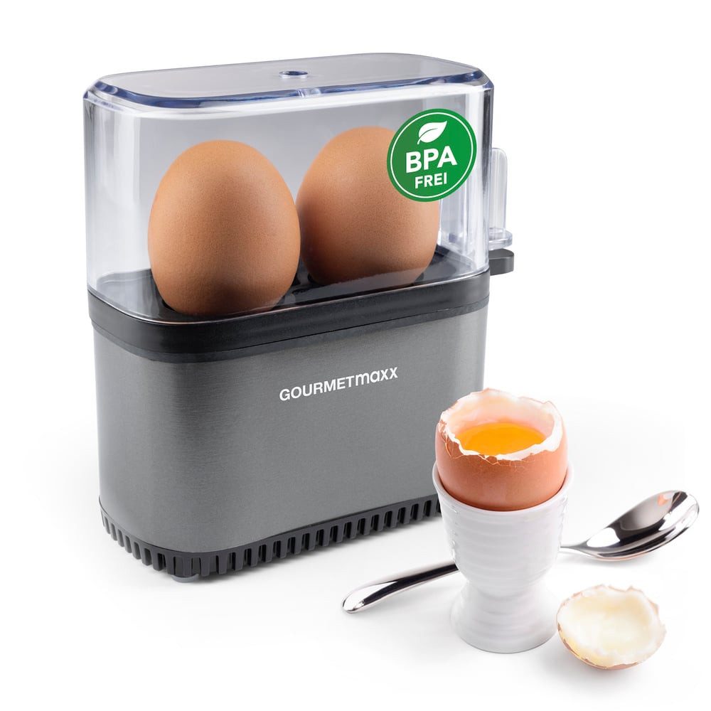 GOURMETmaxx Eierkocher Eierkocher Kompakt 2.0 250W anthrazit, 250 W, für perfekte Frühstückseier,  mit Messbecher & Ei-Pick