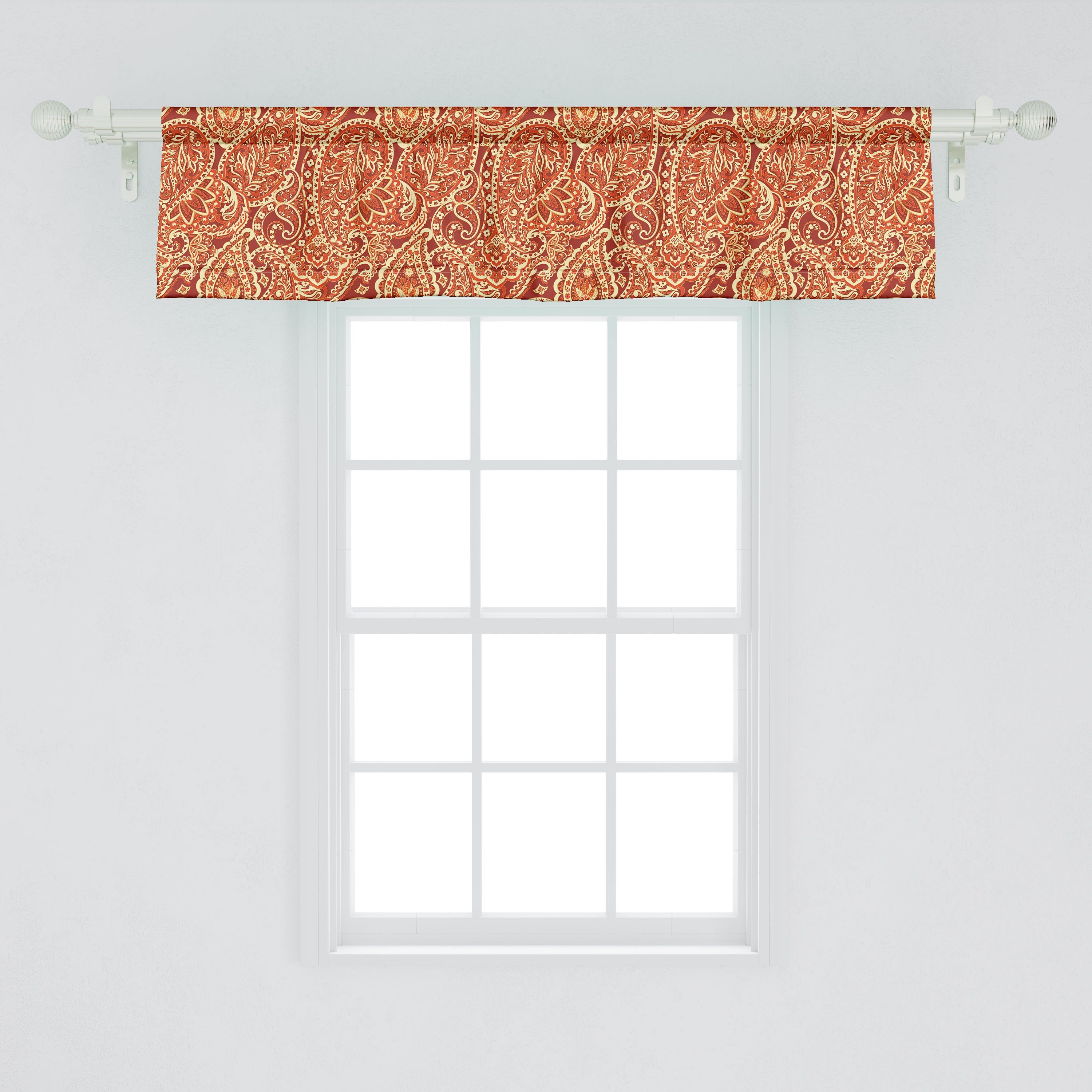 Scheibengardine Vorhang Volant Stangentasche, Dekor Paisley ethnische Abakuhaus, Traditionelle für Motiv Microfaser, Schlafzimmer mit Küche