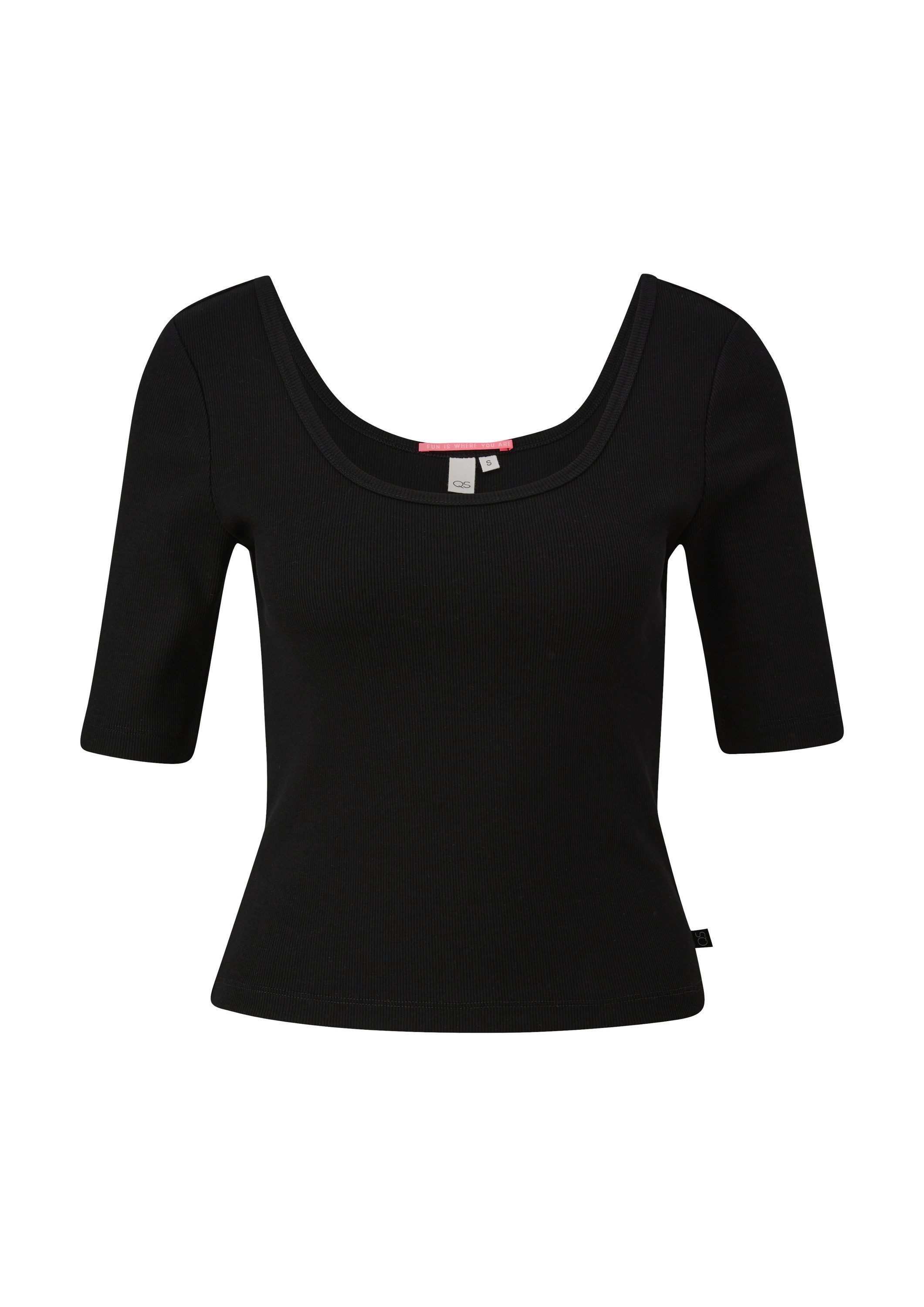 QS Kurzarmshirt T-Shirt Rippshirt mit tiefem günstig online kaufen