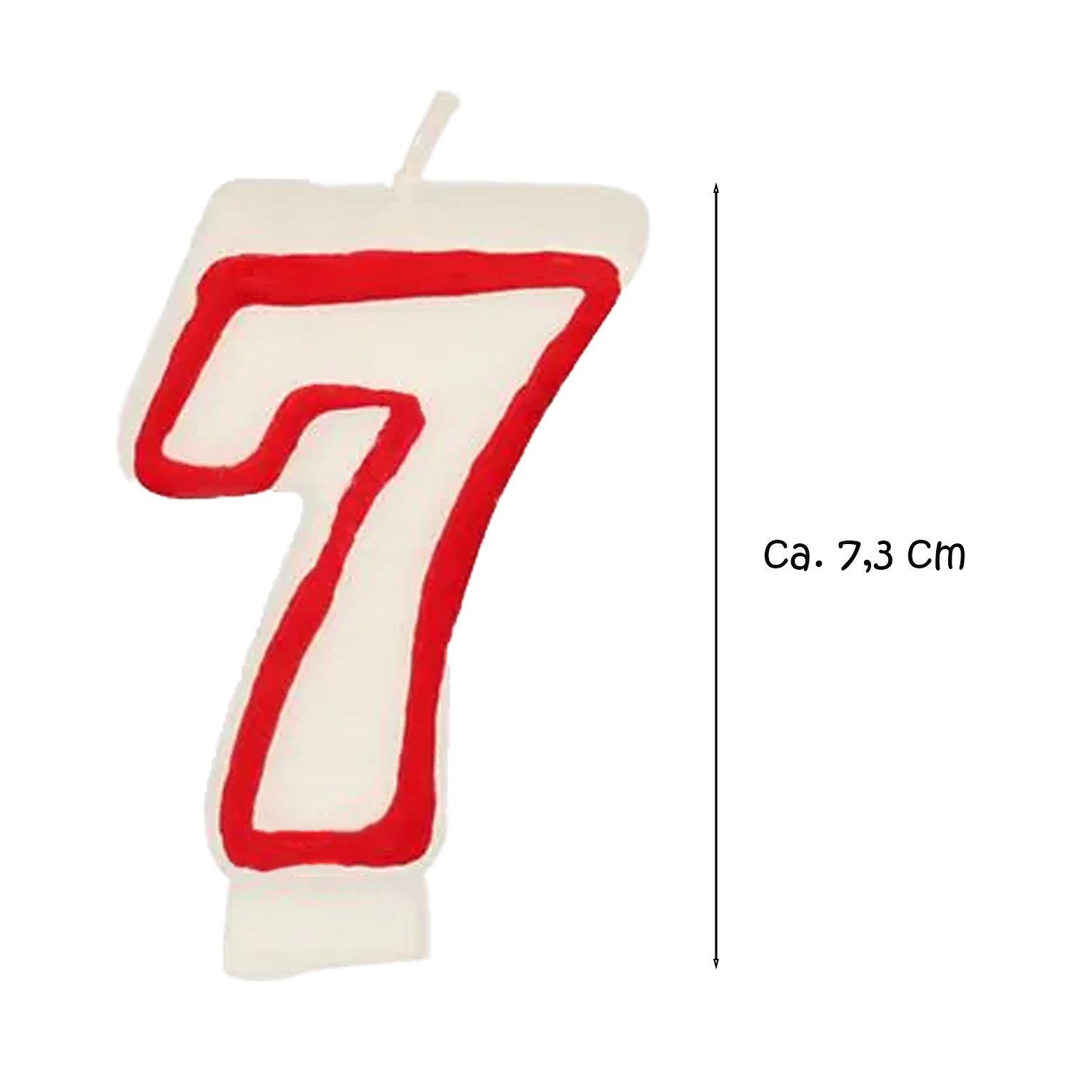 PAPSTAR Geburtstagskerze Zahlenkerze 7,3 cm weiß "7" mit rotem Rand (Stück, 1-tlg., Zahlenkerze), Geburtstagskerze Geburtstagstorte Tortendekoration Kuchendekoration