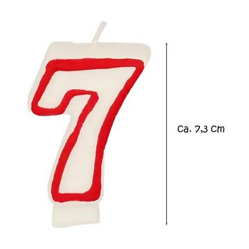 PAPSTAR Geburtstagskerze Zahlenkerze 7,3 cm weiß "7" mit rotem Rand (Stück, 1-tlg., Zahlenkerze), Geburtstagskerze Geburtstagstorte Tortendekoration Kuchendekoration