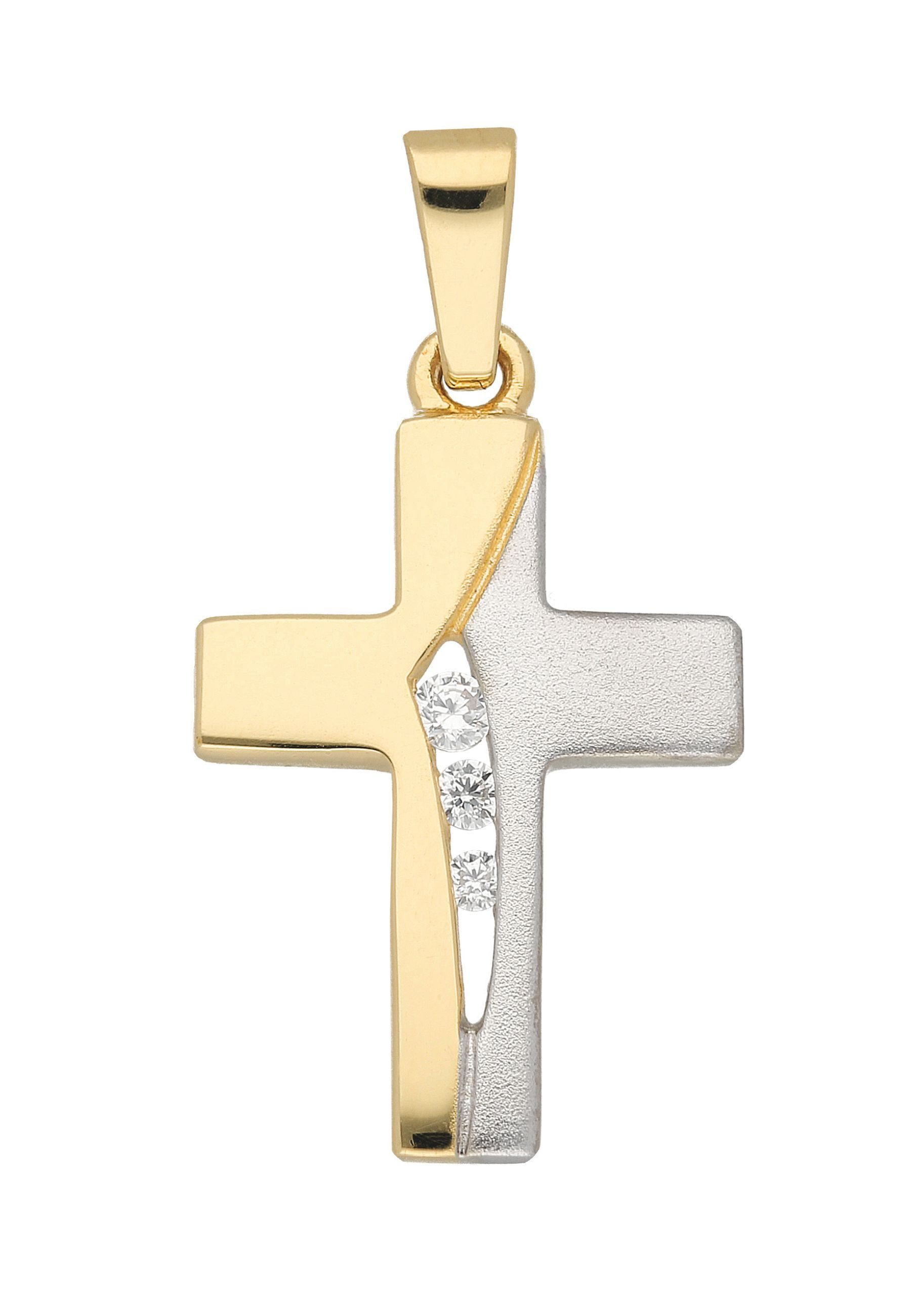 Kreuzanhänger Damen & Herren 333 Gold Kreuz Anhänger mit Zirkonia