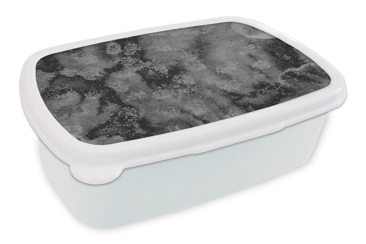 MuchoWow Lunchbox Beton - Farbe - Schwarz, Kunststoff, (2-tlg), Brotbox für Kinder und Erwachsene, Brotdose, für Jungs und Mädchen weiß