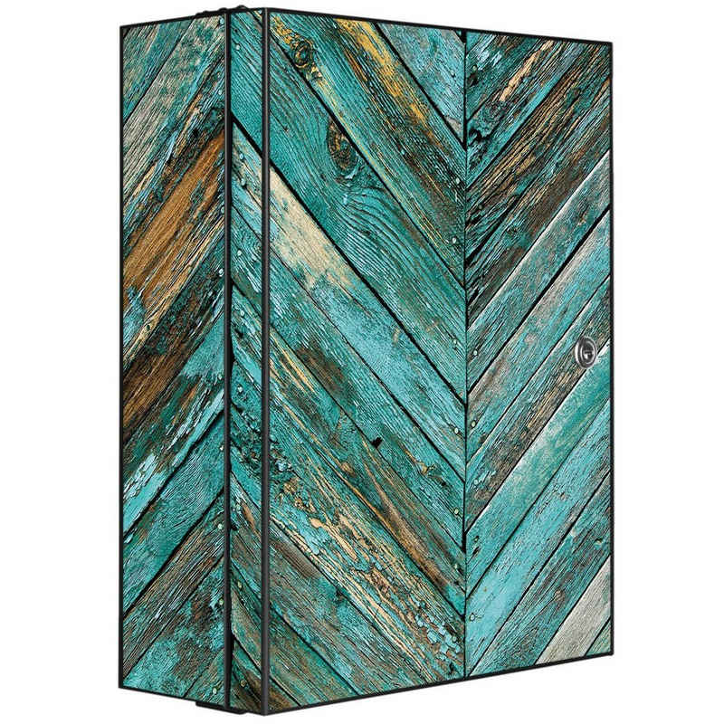 banjado Medizinschrank Stahl Altes Holz Blau (abschließbar, 3 große und 2 kleine Fächer) 35 x 46 x 15cm
