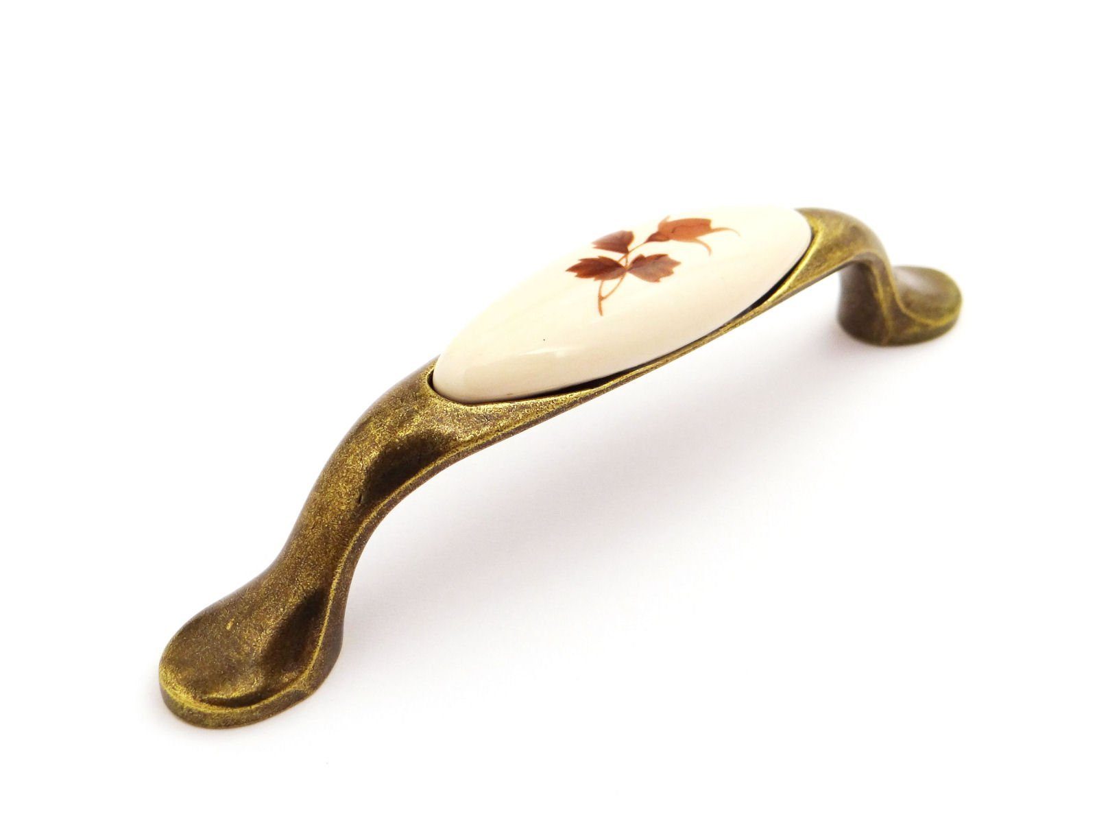 SO-TECH® Möbelgriff Porzellangriff VENUS Messing Antik / Cremefarbig BA 96 mm, Griff Schrankgriff Schubladengriff - incl. Schrauben