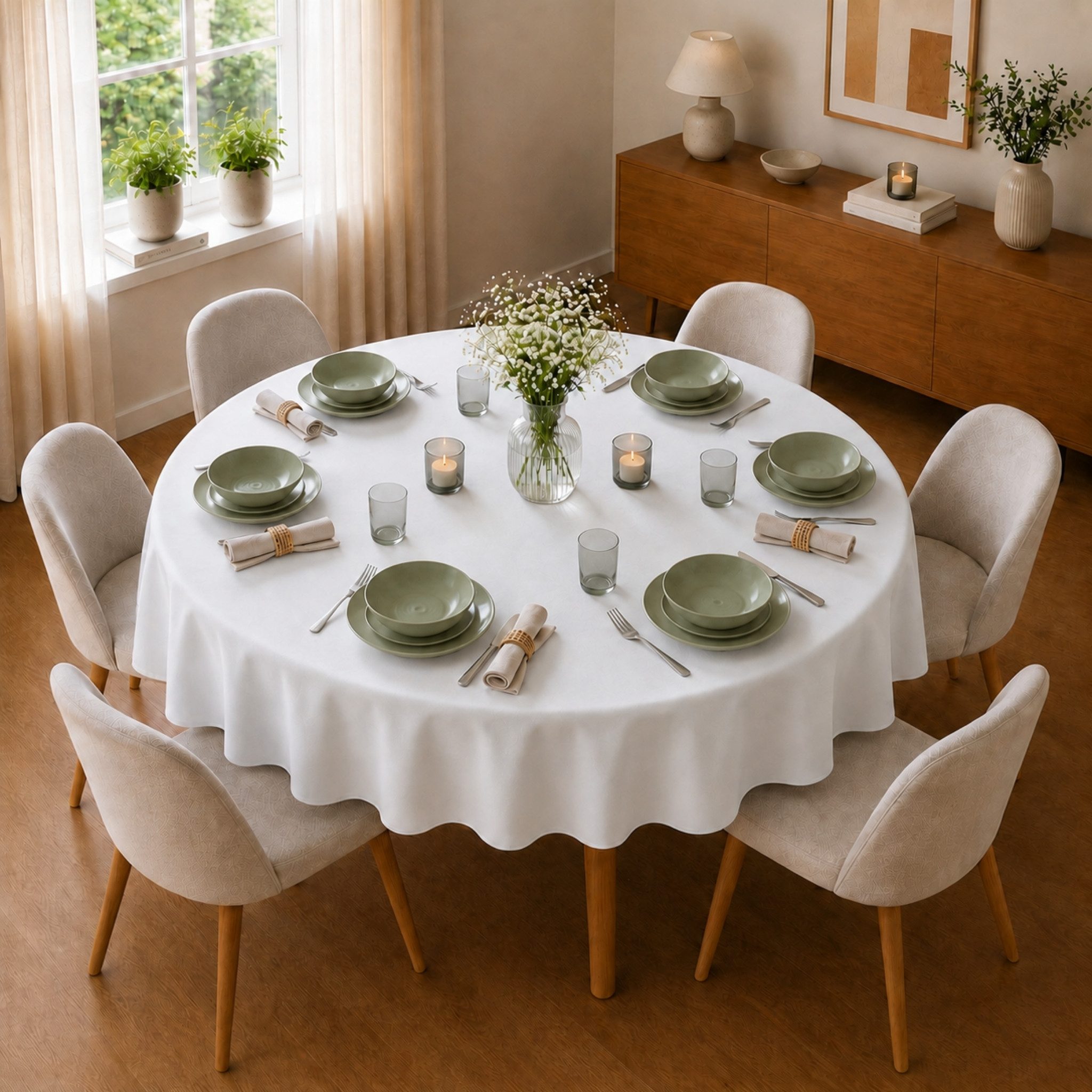 matches21 HOME & HOBBY Tischdecke Tischdecke Ø 135 cm für Küche & Esstisch in Weiß (1-tlg), Waschbares Tischtuch mit Lotuseffekt
